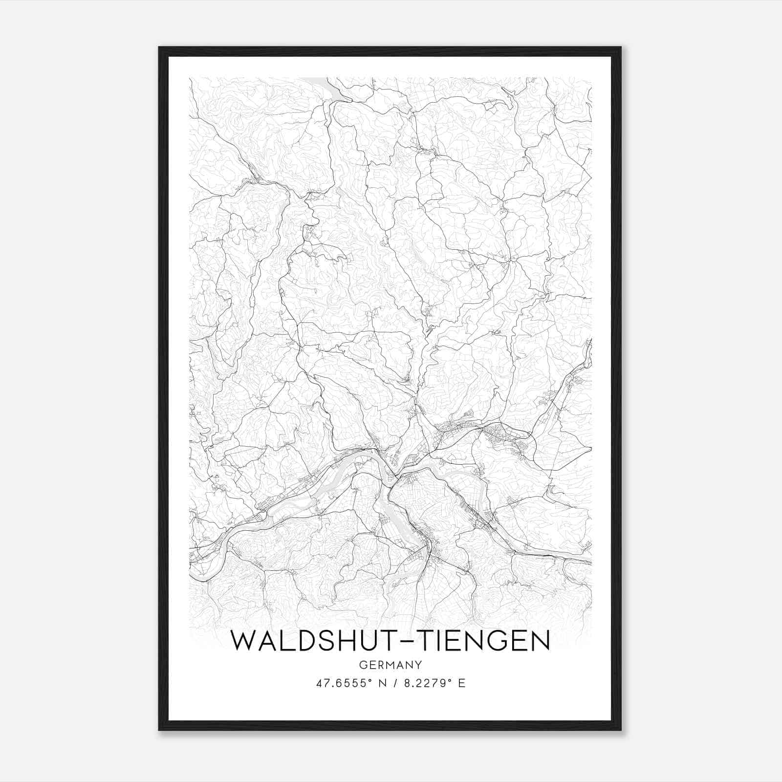 Waldshut-Tiengen Germany Map Poster, Modern Home Decor Wall Art Print