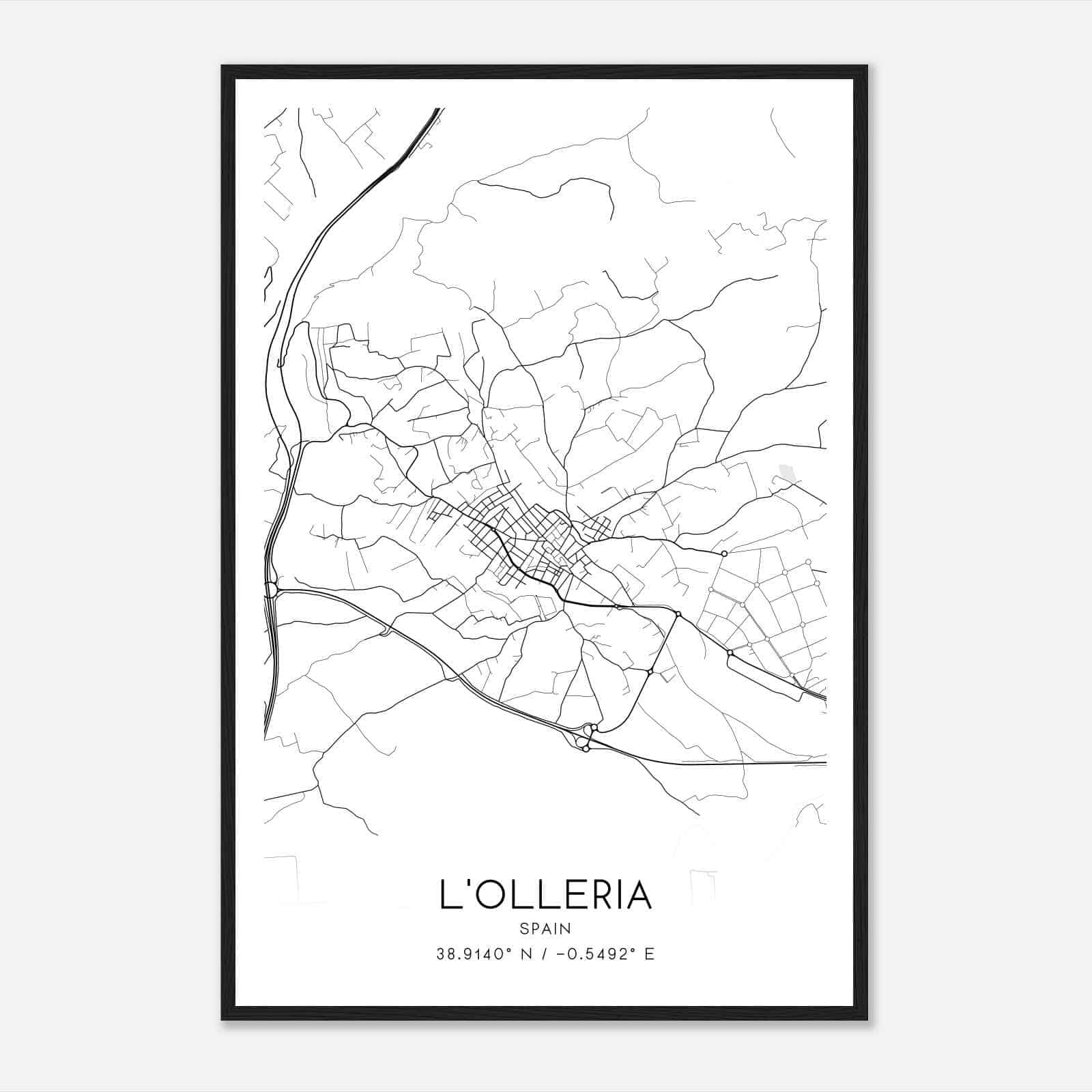Olleria Spain Map Poster, Modern Home Decor Wall Art Print