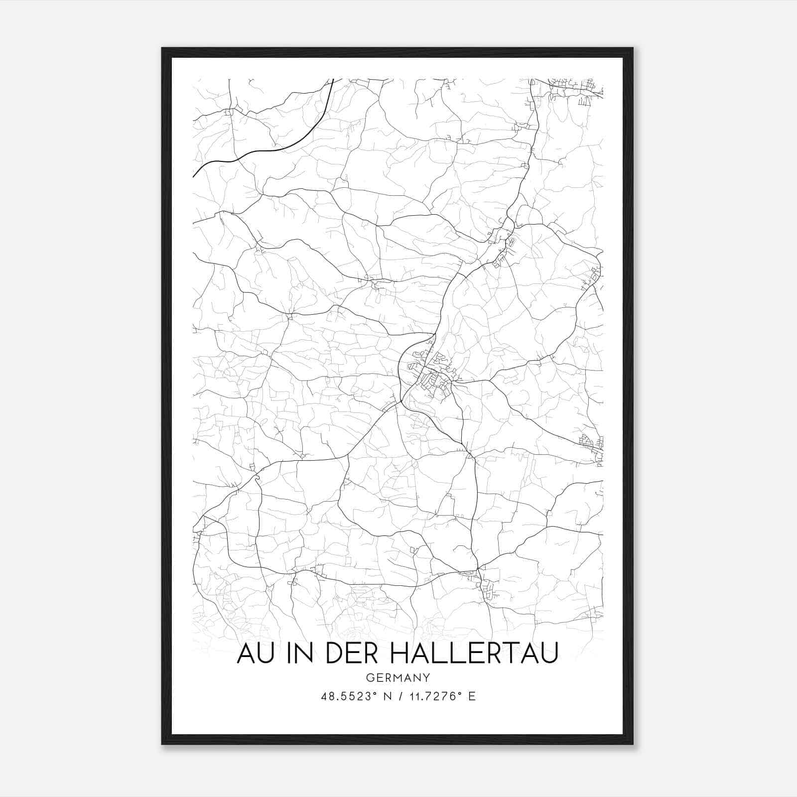 Au in der Hallertau Germany Map Poster, Modern Home Decor Wall Art Print