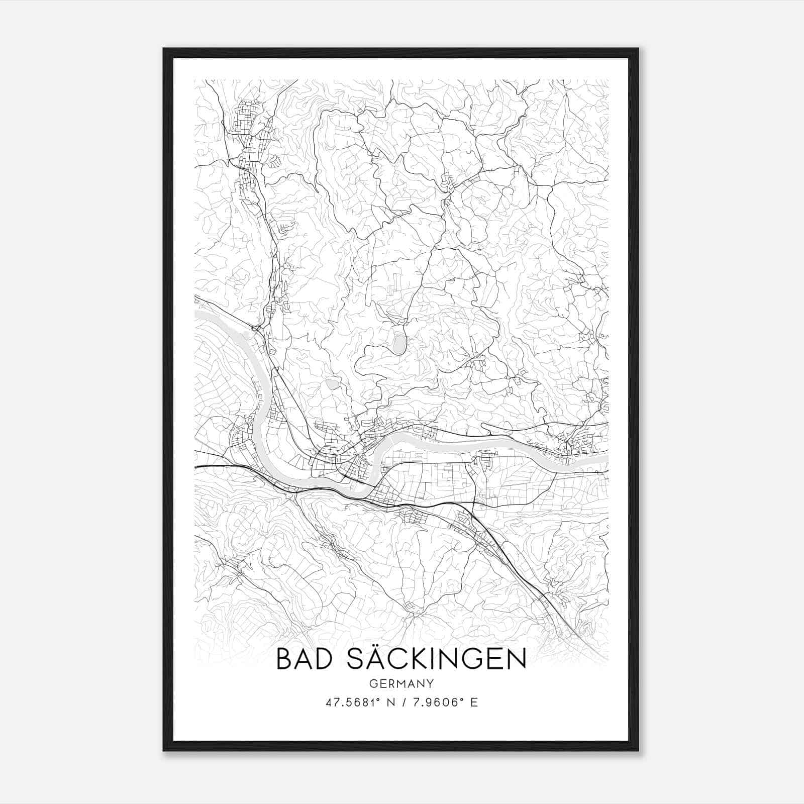 Bad Sackingen Germany Map Poster, Modern Home Decor Wall Art Print