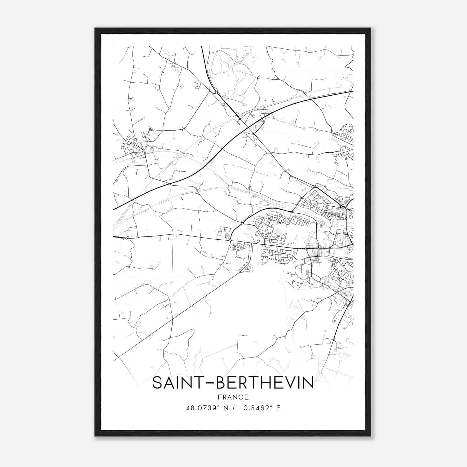 Saint-Berthevin France Map Poster, Modern Home Decor Wall Art Print