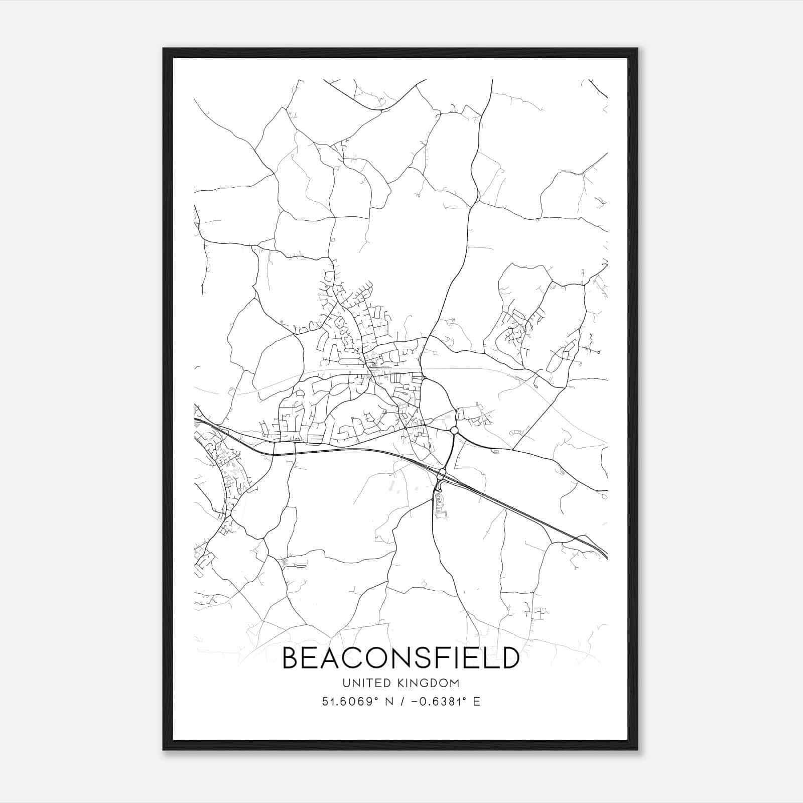 Beaconsfield United Kingdom Map Poster, Modern Home Decor Wall Art Print