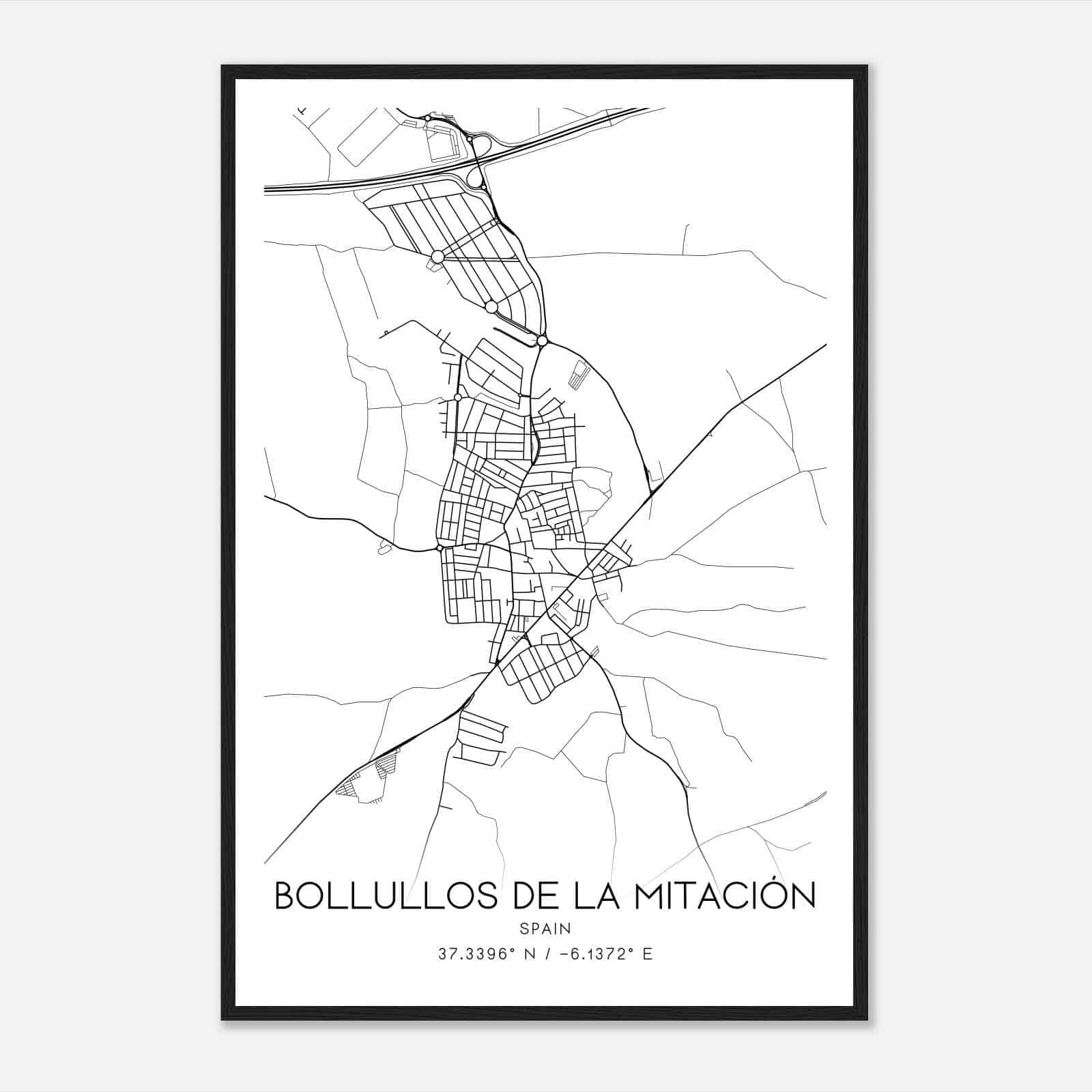 Bollullos de la Mitacion Spain Map Poster, Modern Home Decor Wall Art Print