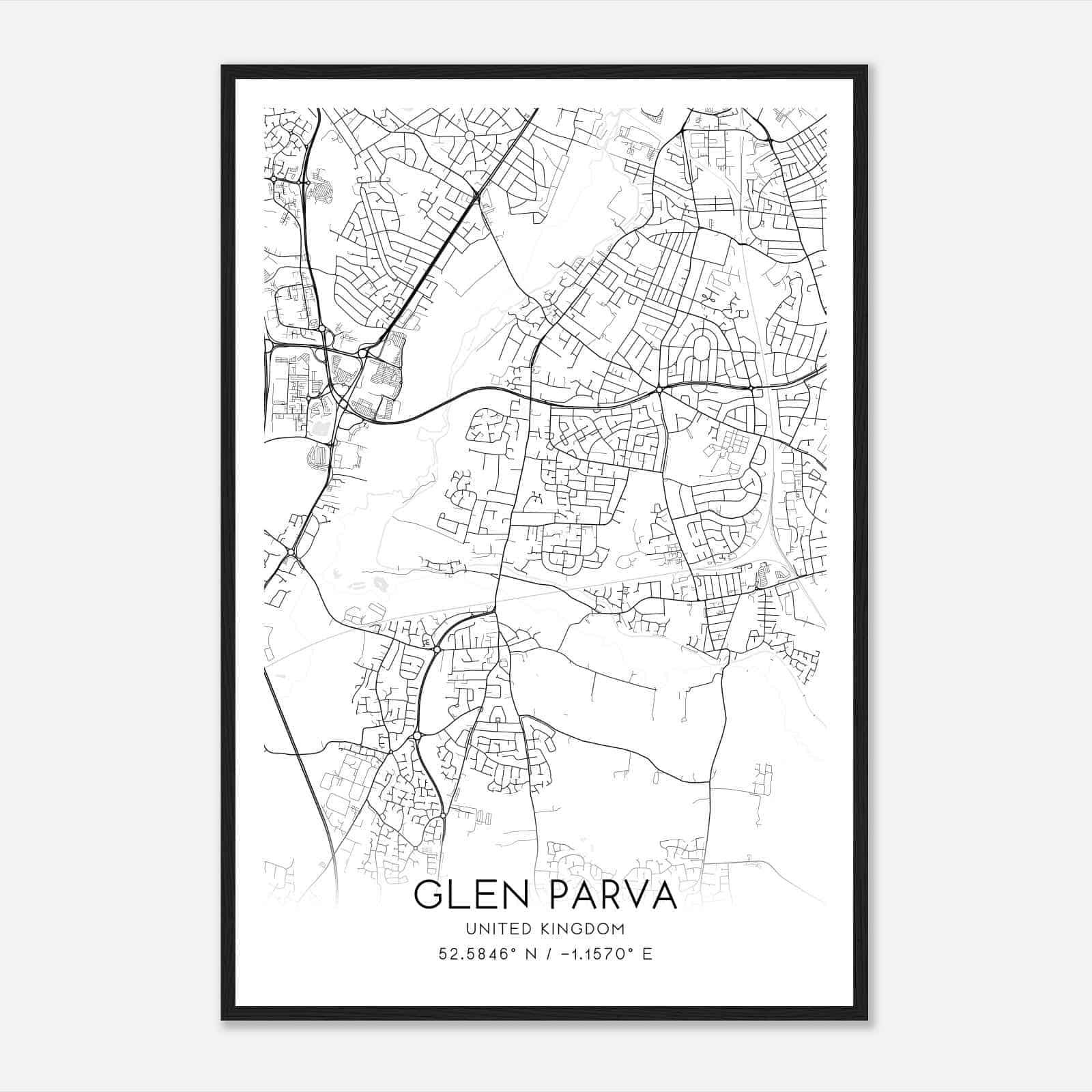 Glen Parva United Kingdom Map Poster, Modern Home Decor Wall Art Print