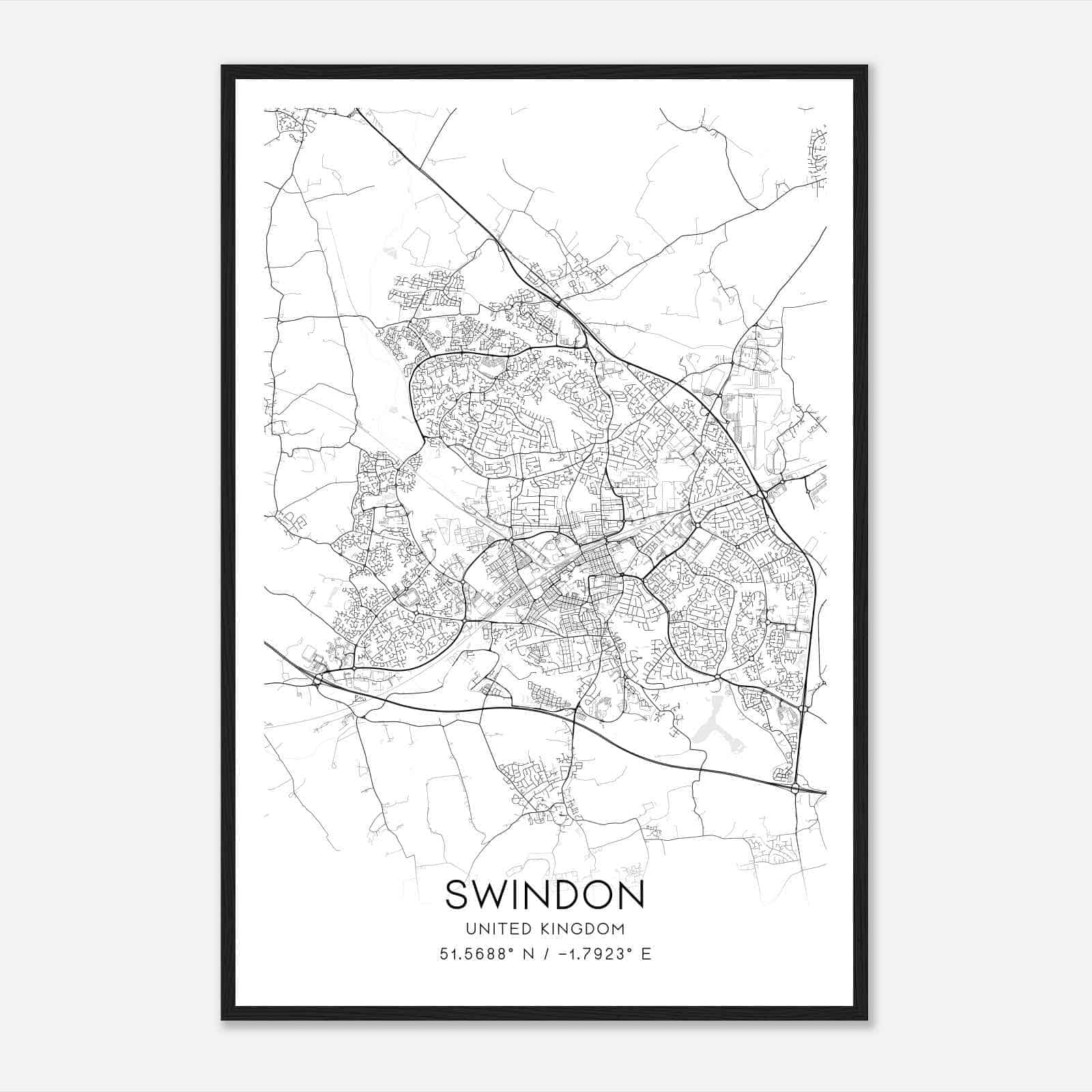 Swindon United Kingdom Map Poster, Modern Home Decor Wall Art Print
