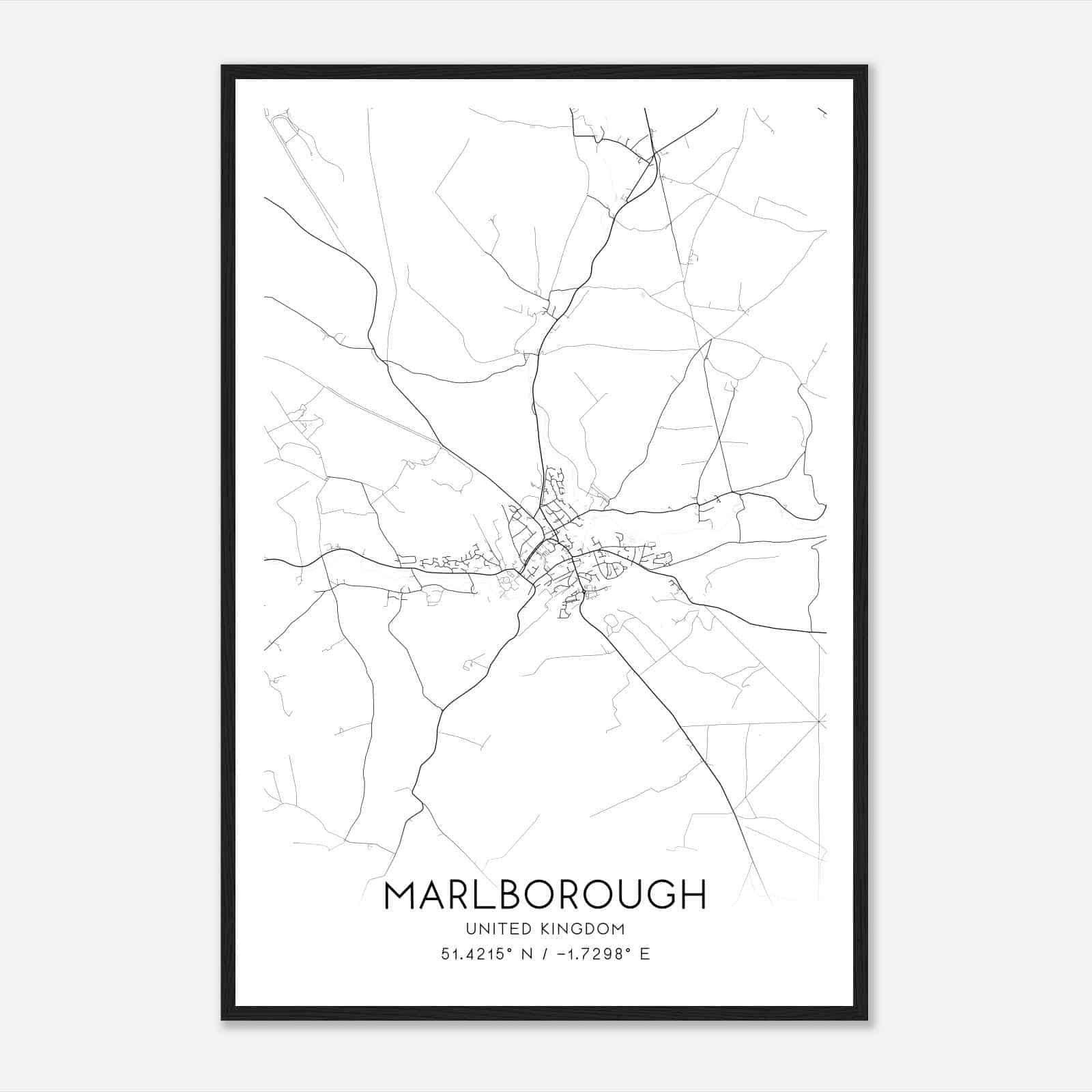 Marlborough United Kingdom Map Poster, Modern Home Decor Wall Art Print