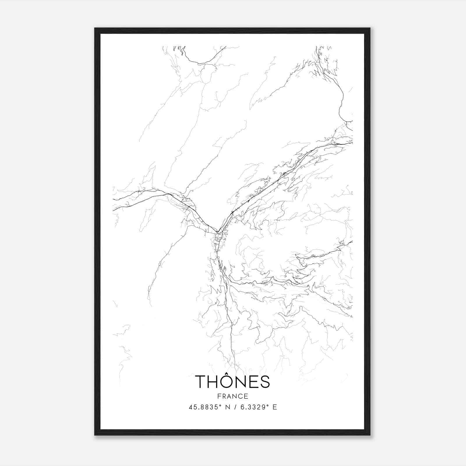Thones France Map Poster, Modern Home Decor Wall Art Print