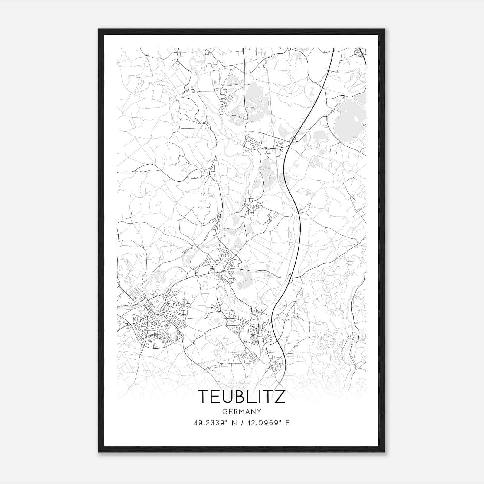 Teublitz Germany Map Poster, Modern Home Decor Wall Art Print