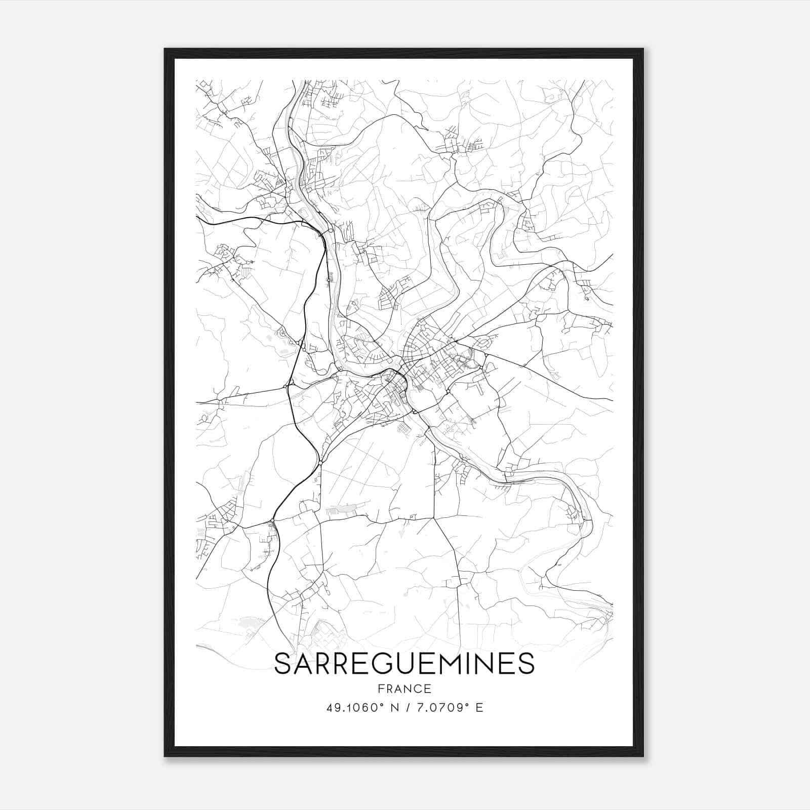 Sarreguemines France Map Poster, Modern Home Decor Wall Art Print