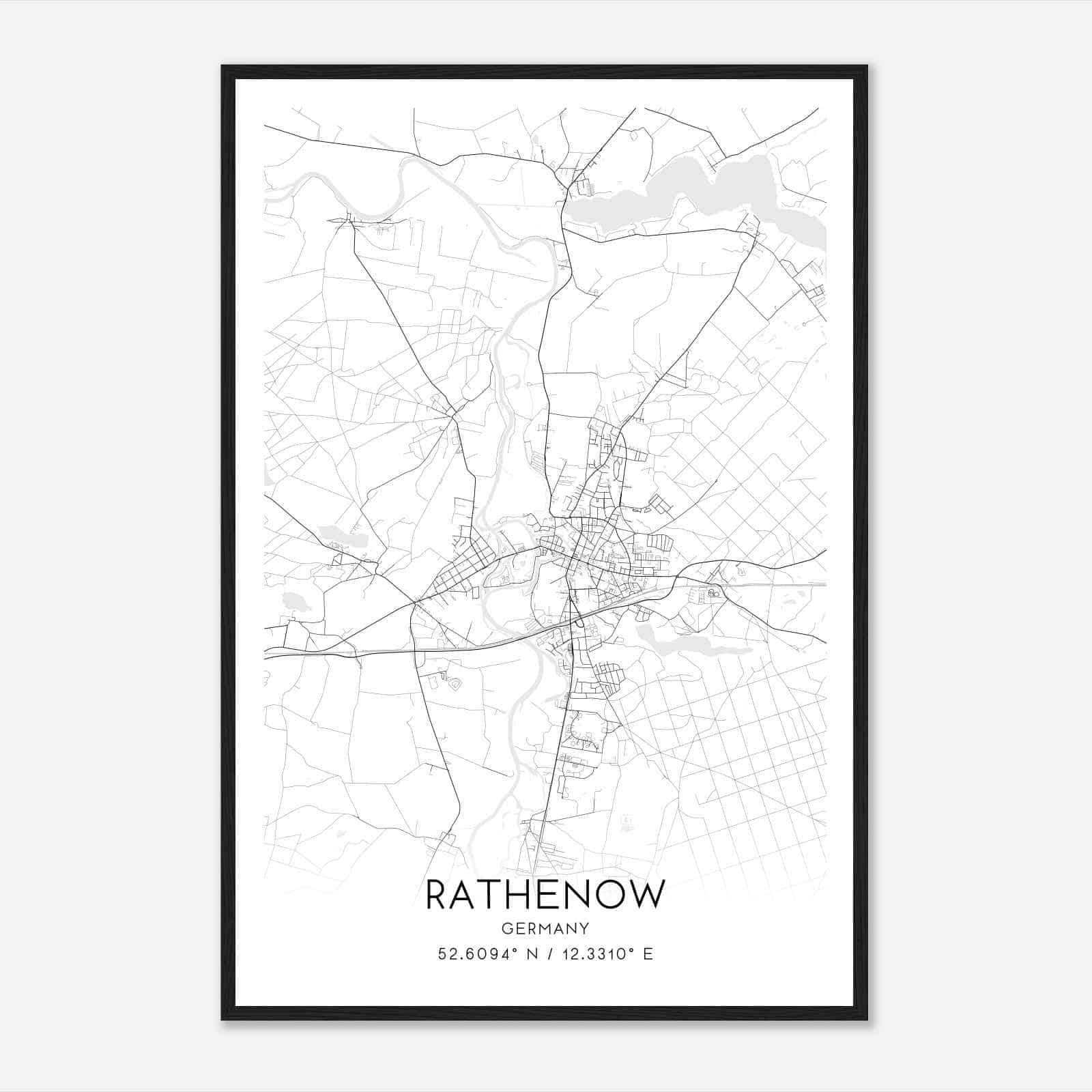 Rathenow Germany Map Poster, Modern Home Decor Wall Art Print