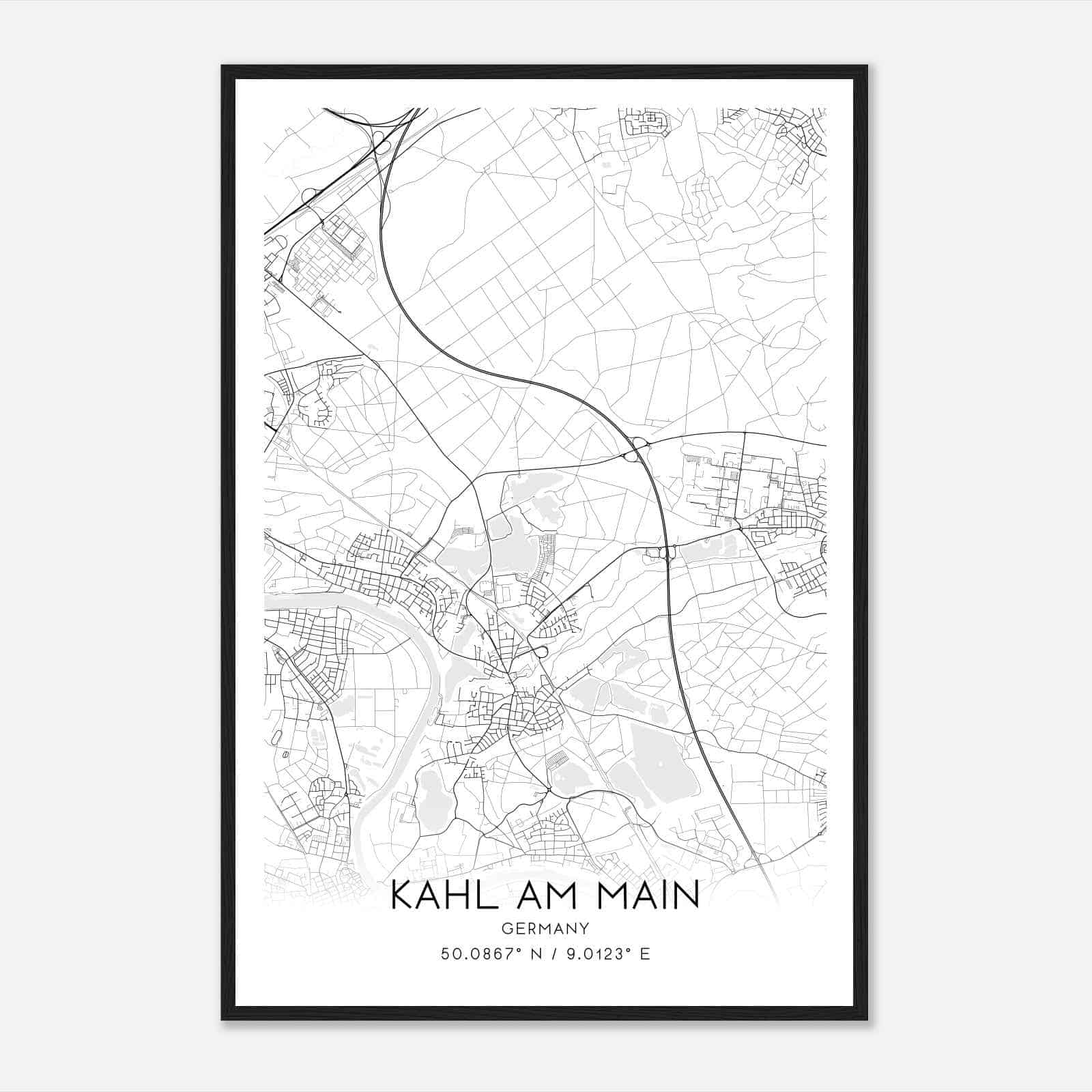 Kahl am Main Germany Map Poster, Modern Home Decor Wall Art Print