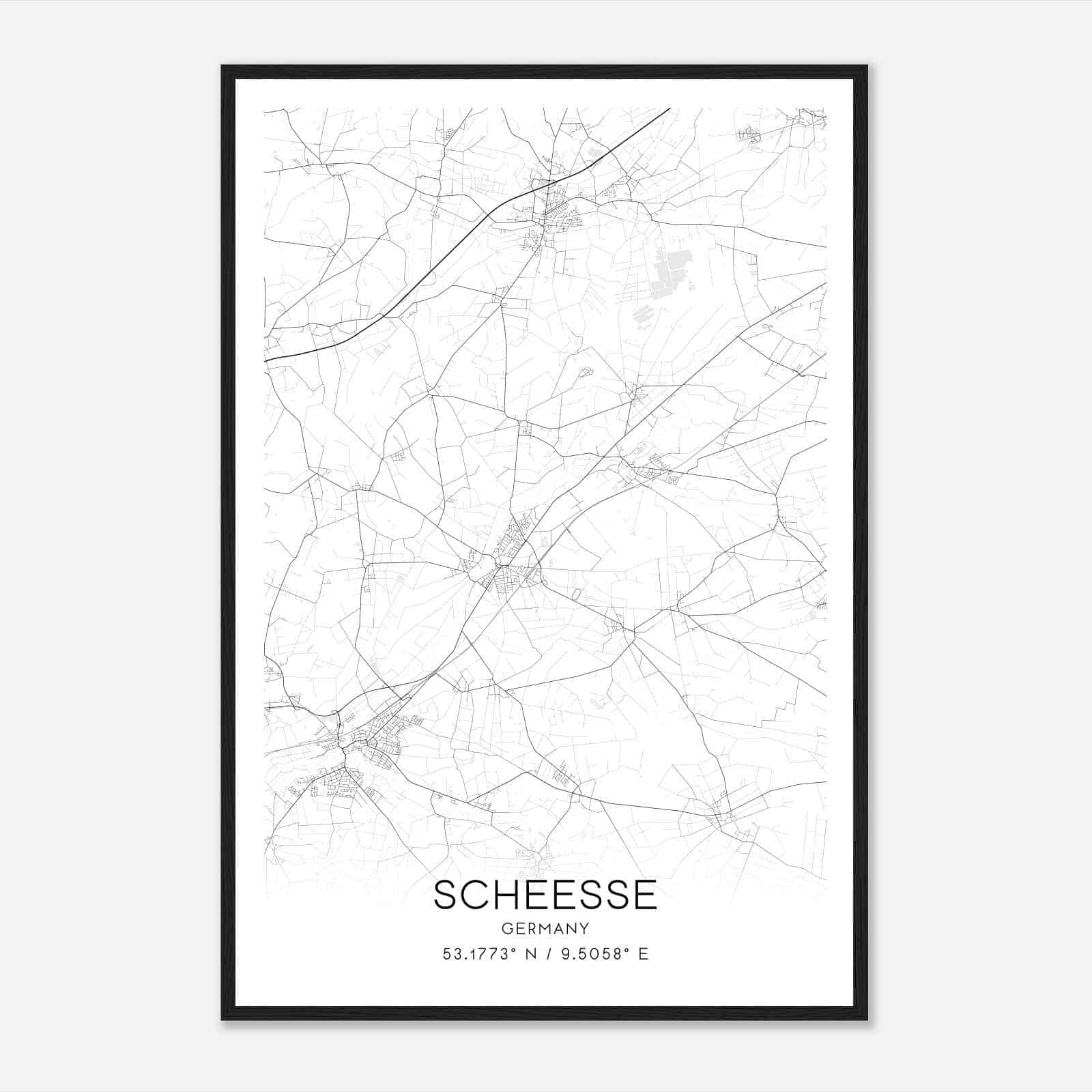 Scheessel Germany Map Poster, Modern Home Decor Wall Art Print