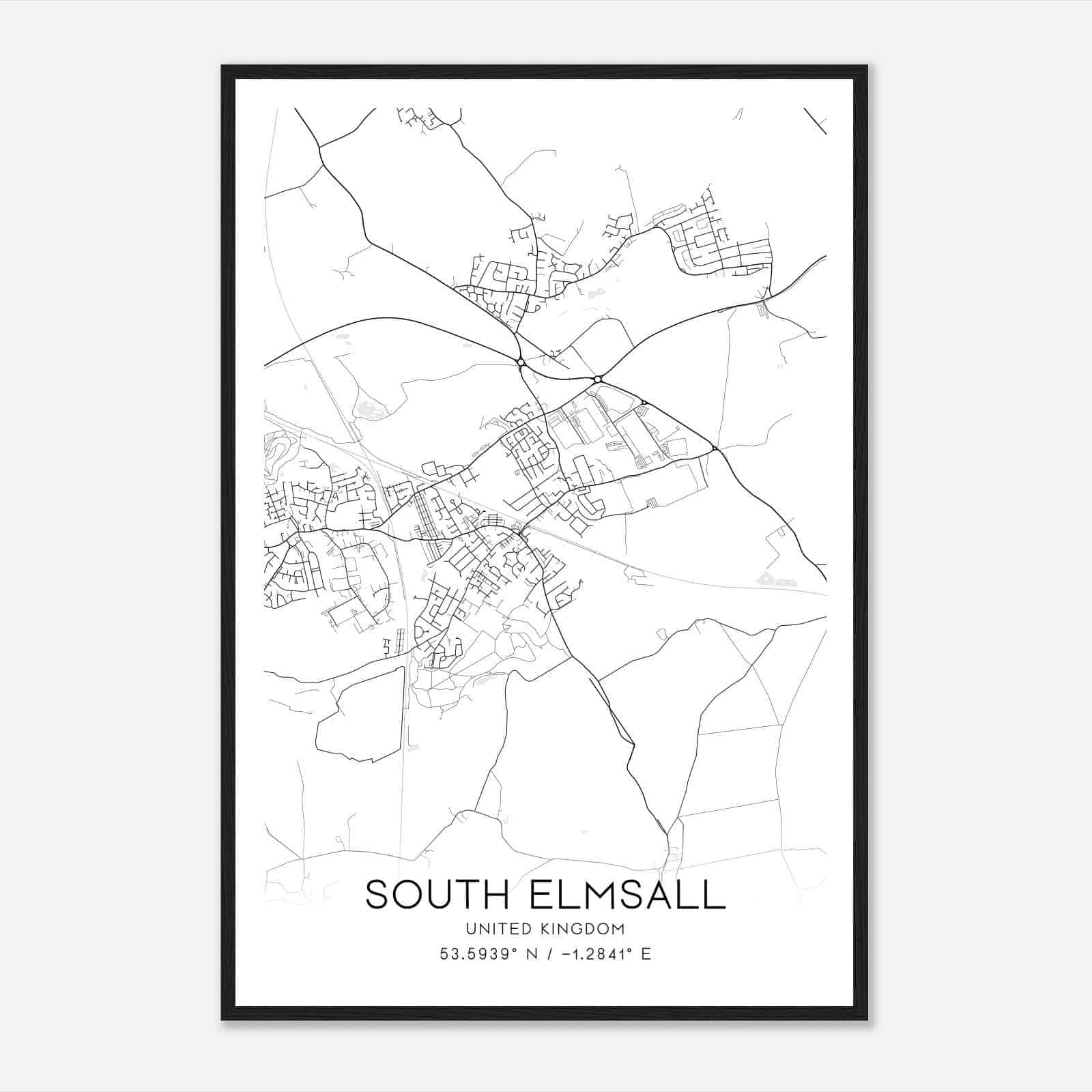 South Elmsall United Kingdom Map Poster, Modern Home Decor Wall Art Print