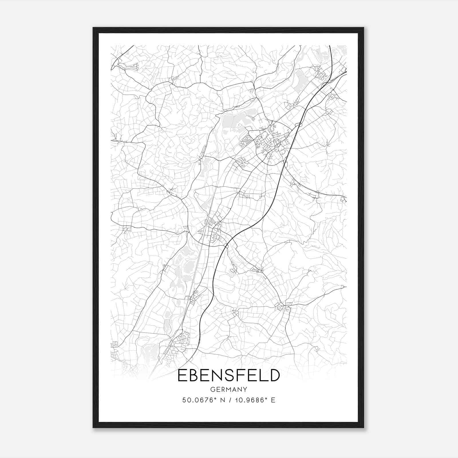 Ebensfeld Germany Map Poster, Modern Home Decor Wall Art Print
