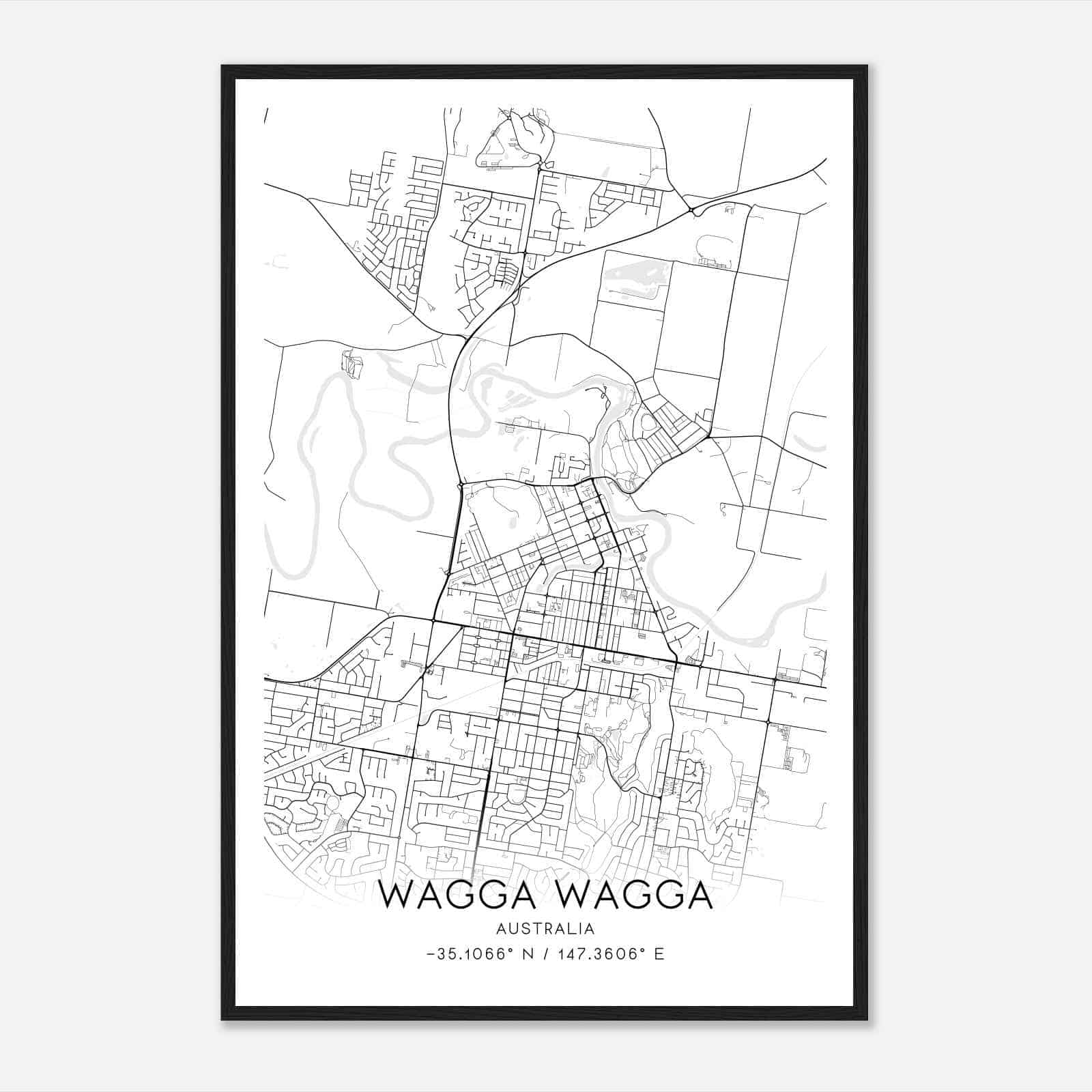 Wagga Wagga Australia Map Poster, Modern Home Decor Wall Art Print