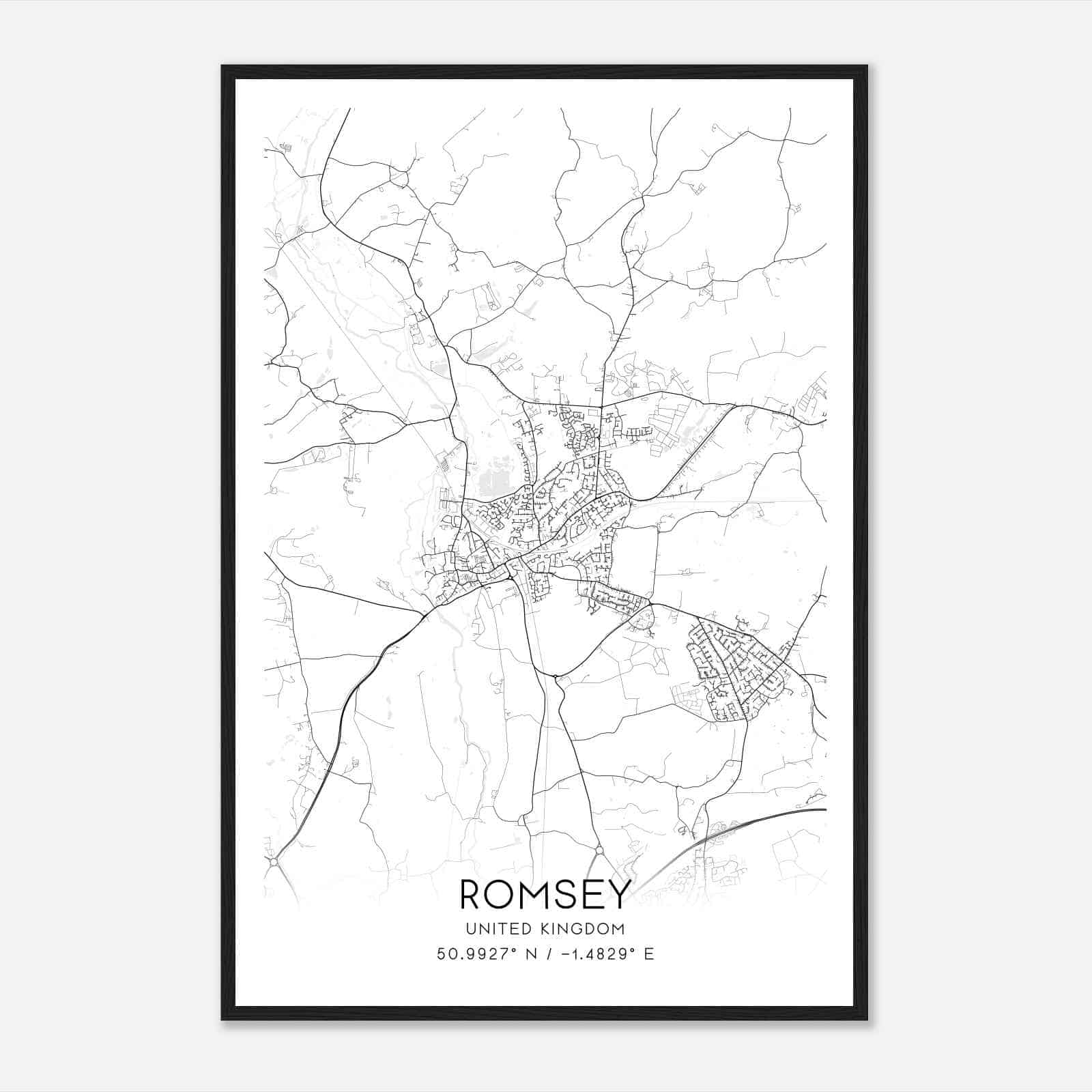 Romsey United Kingdom Map Poster, Modern Home Decor Wall Art Print