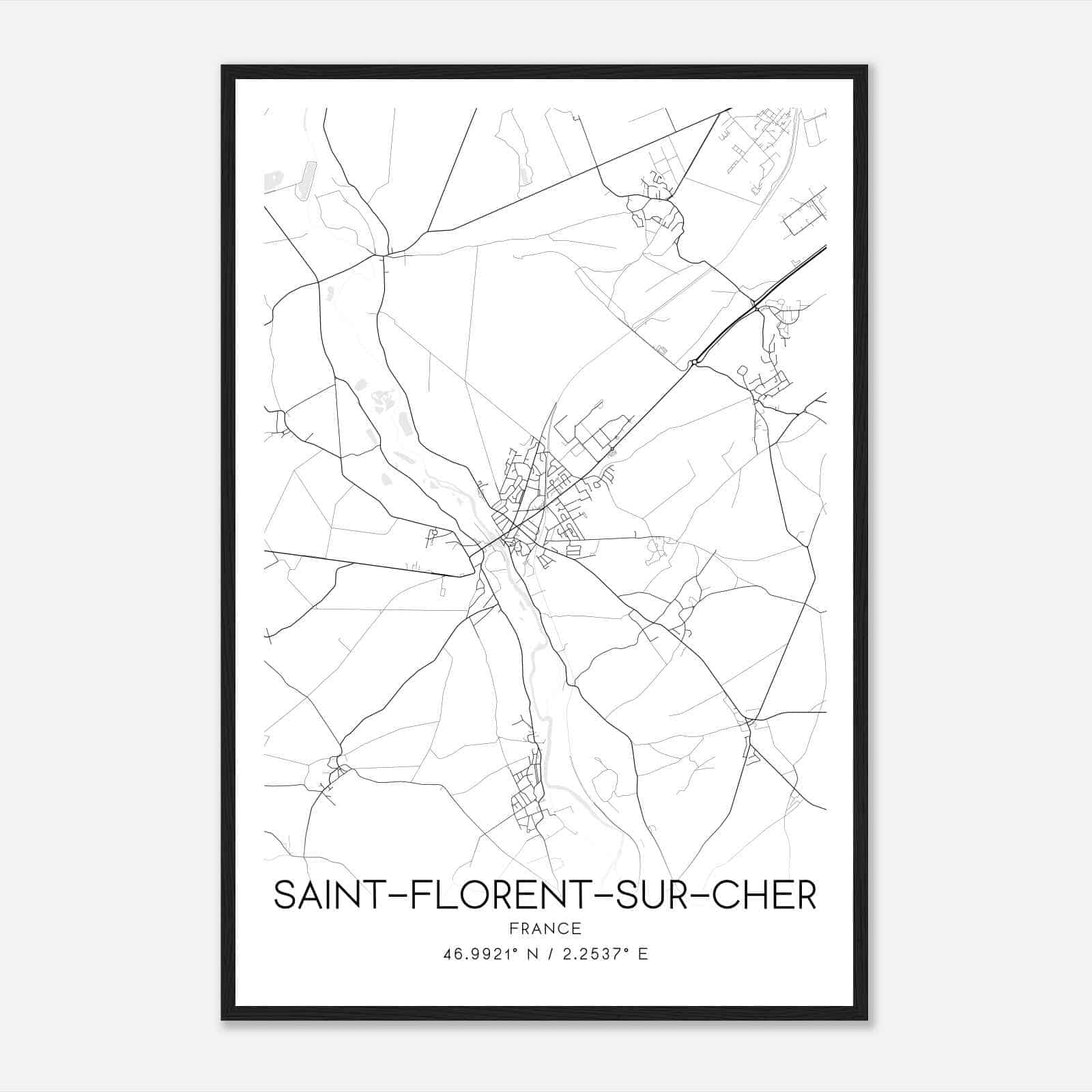 Saint-Florent-sur-Cher France Map Poster, Modern Home Decor Wall Art Print