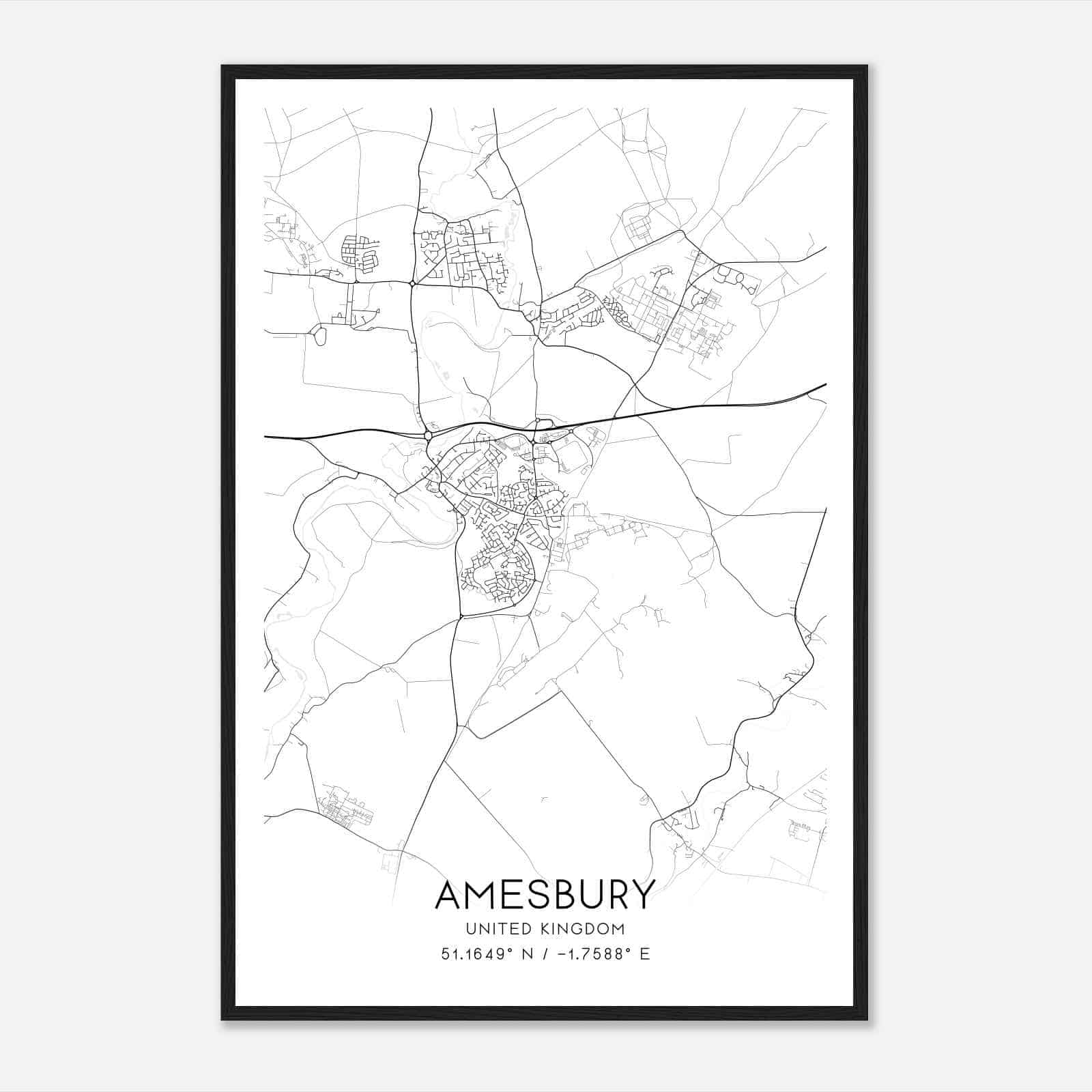 Amesbury United Kingdom Map Poster, Modern Home Decor Wall Art Print