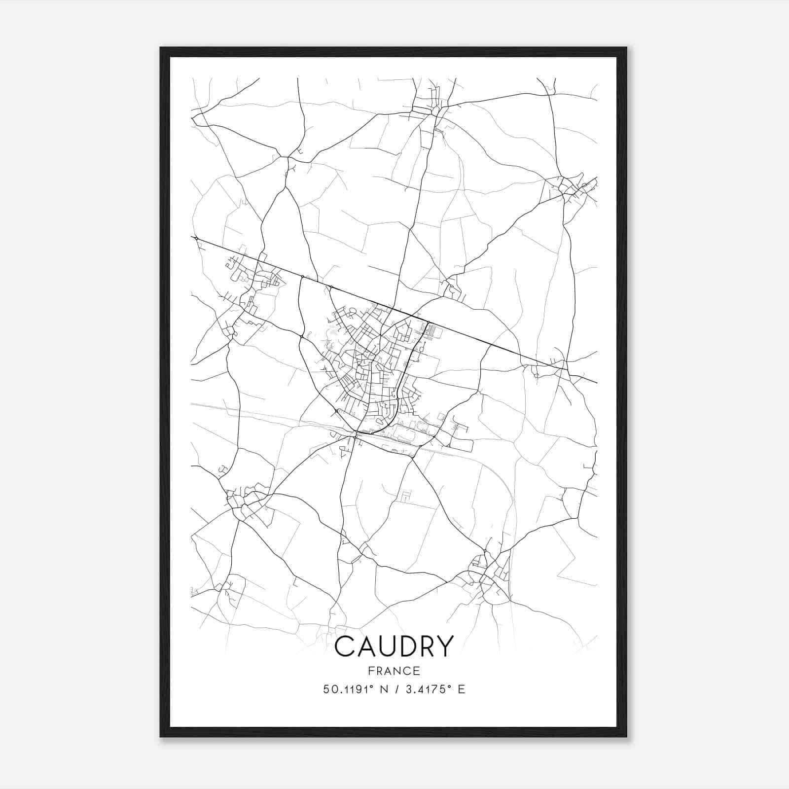 Caudry France Map Poster, Modern Home Decor Wall Art Print