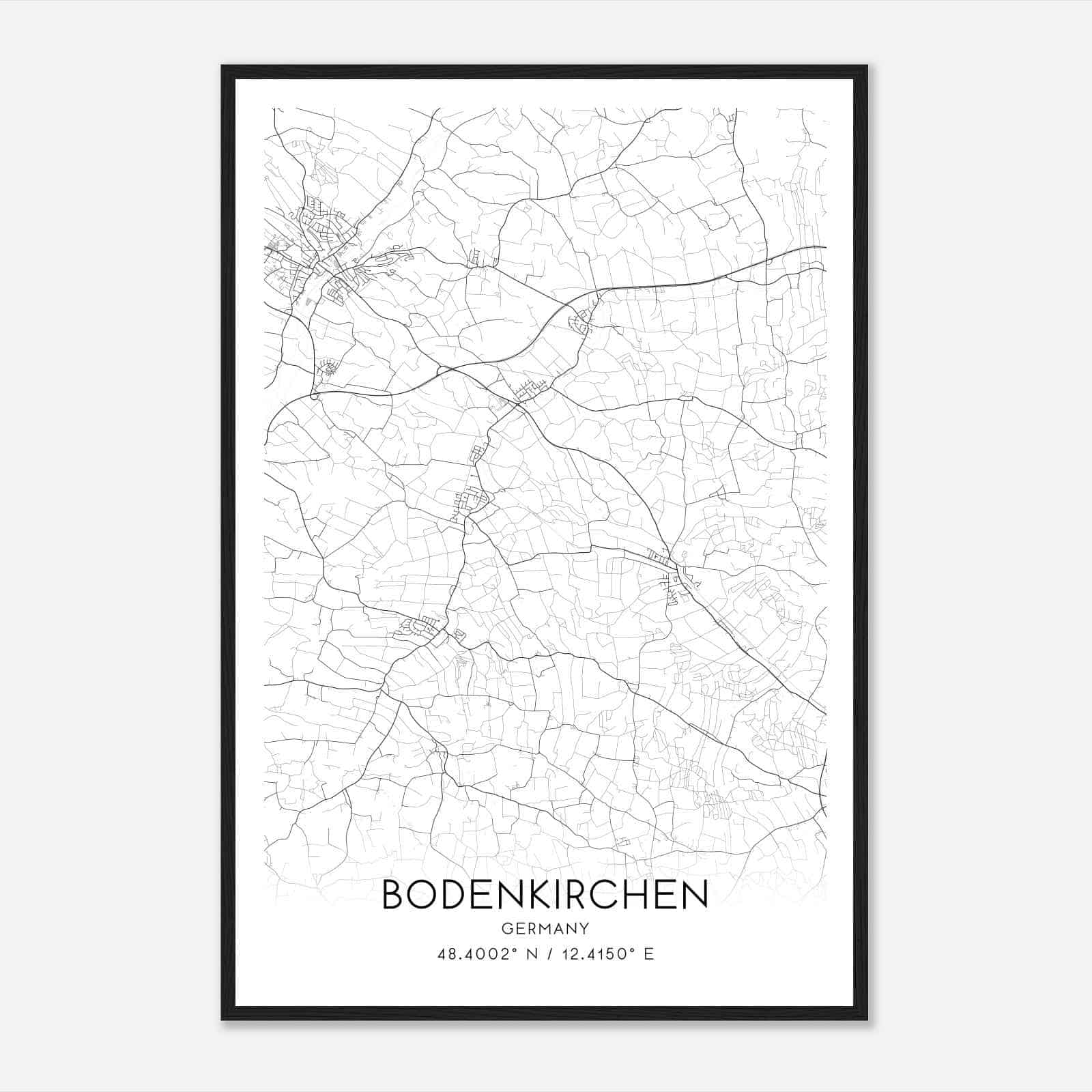 Bodenkirchen Germany Map Poster, Modern Home Decor Wall Art Print