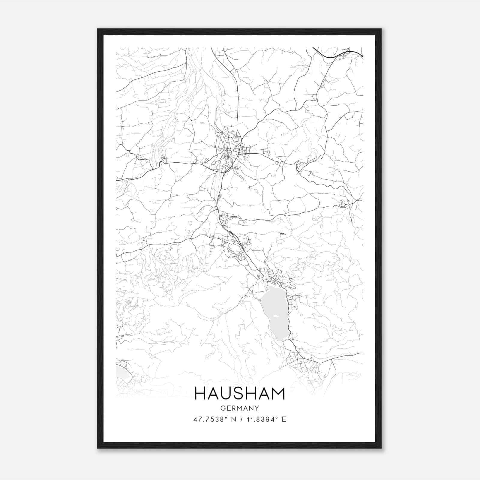 Hausham Germany Map Poster, Modern Home Decor Wall Art Print
