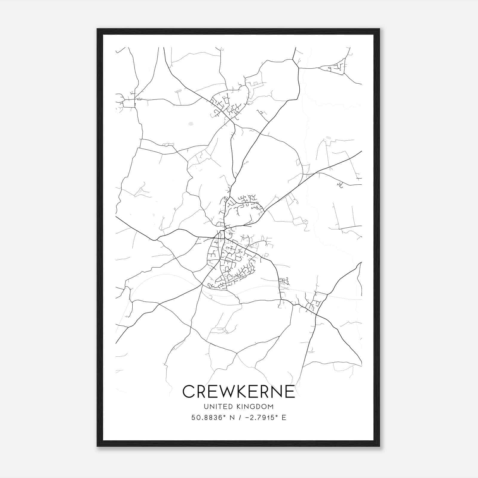 Crewkerne United Kingdom Map Poster, Modern Home Decor Wall Art Print