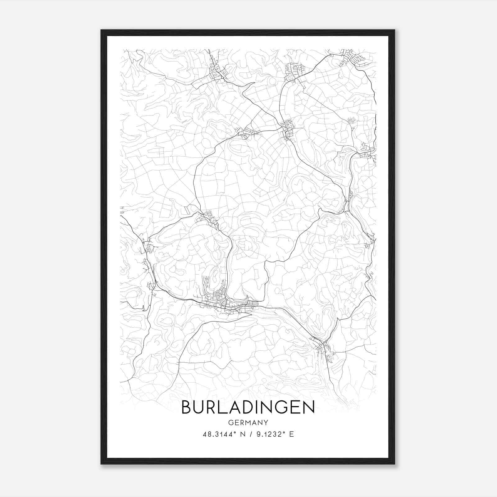 Burladingen Germany Map Poster, Modern Home Decor Wall Art Print