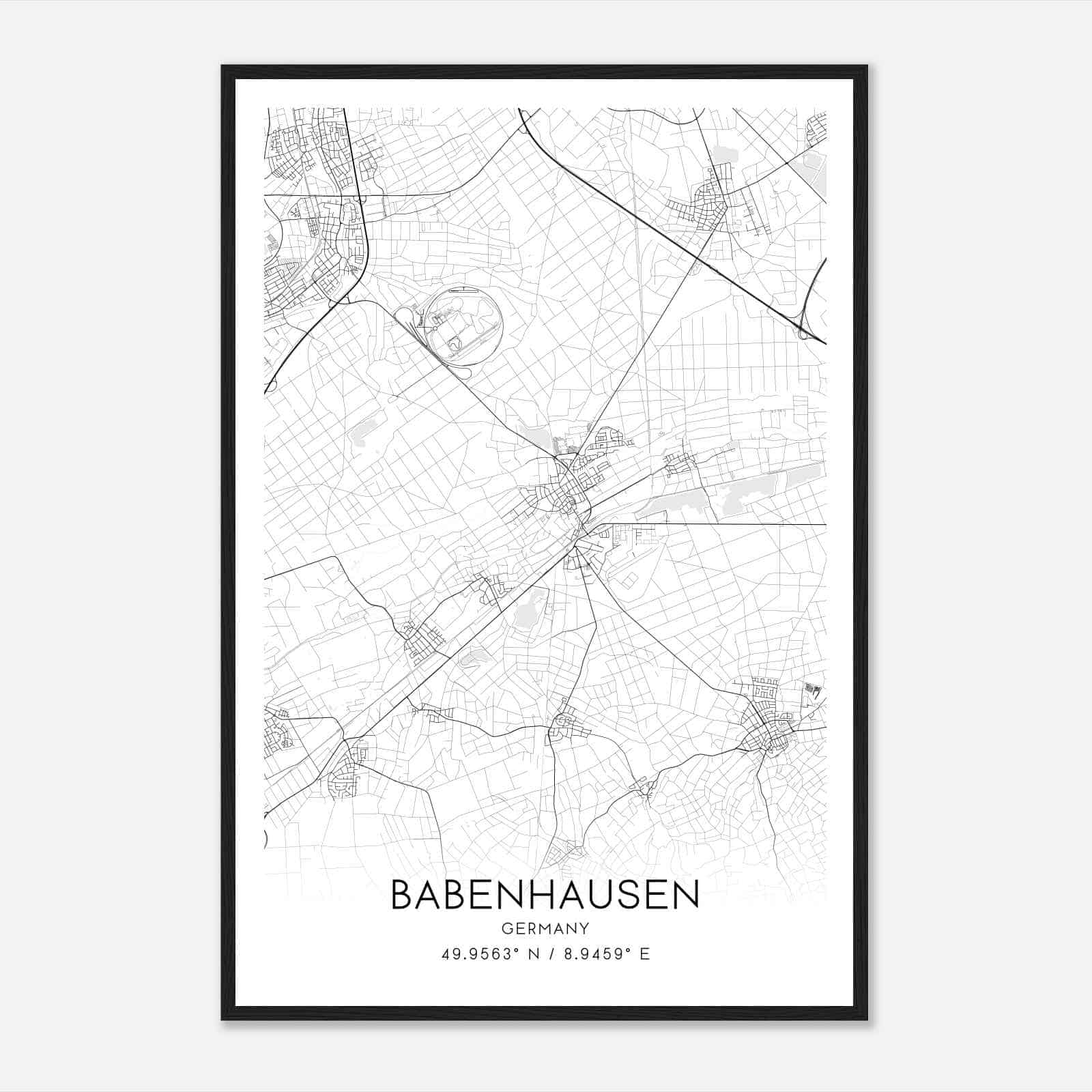 Babenhausen Germany Map Poster, Modern Home Decor Wall Art Print