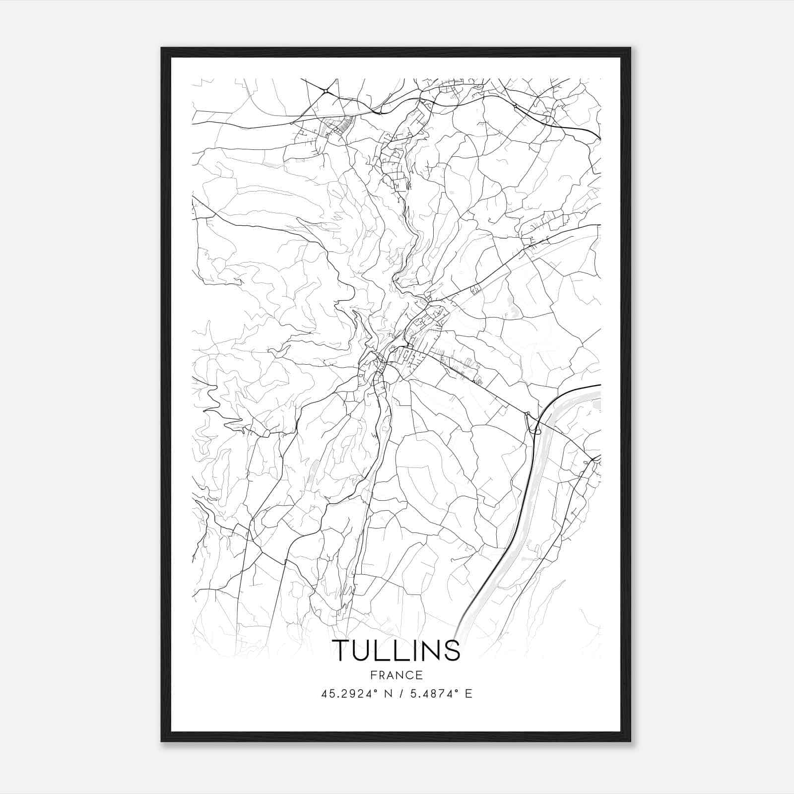 Tullins France Map Poster, Modern Home Decor Wall Art Print