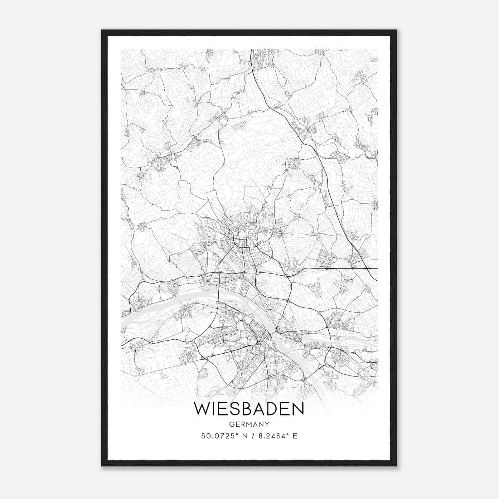 Wiesbaden Germany Map Poster, Modern Home Decor Wall Art Print