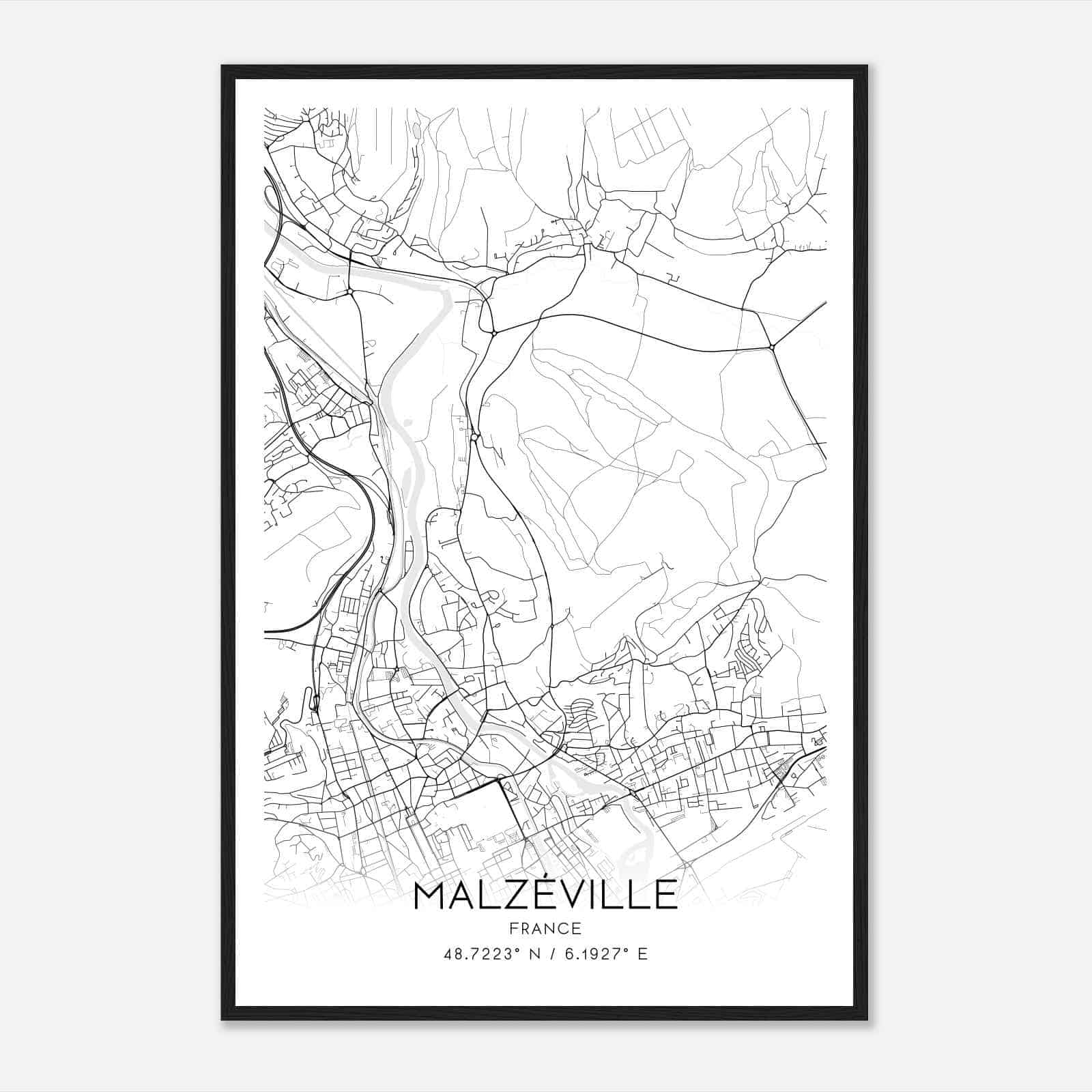 Malzeville France Map Poster, Modern Home Decor Wall Art Print