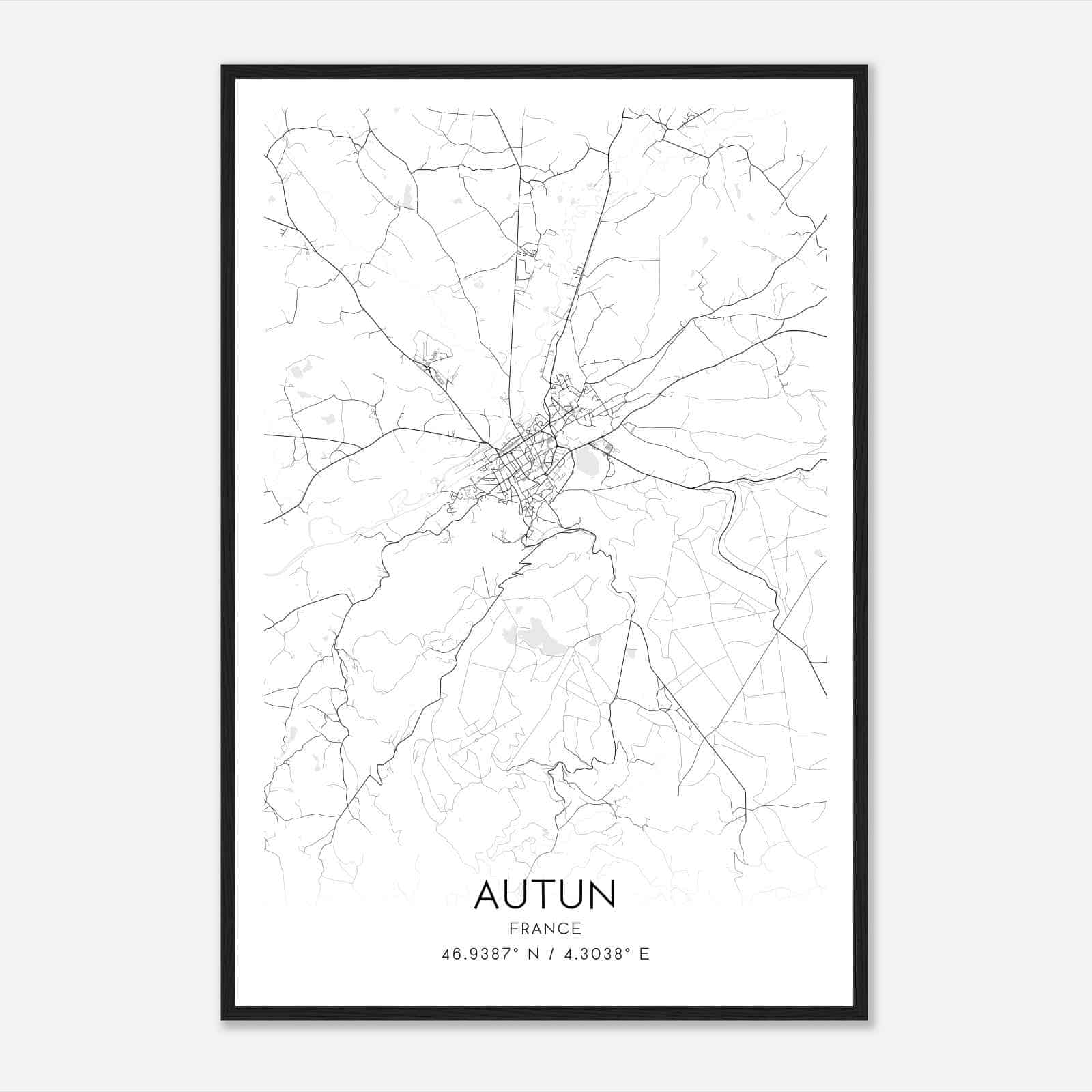 Autun France Map Poster, Modern Home Decor Wall Art Print