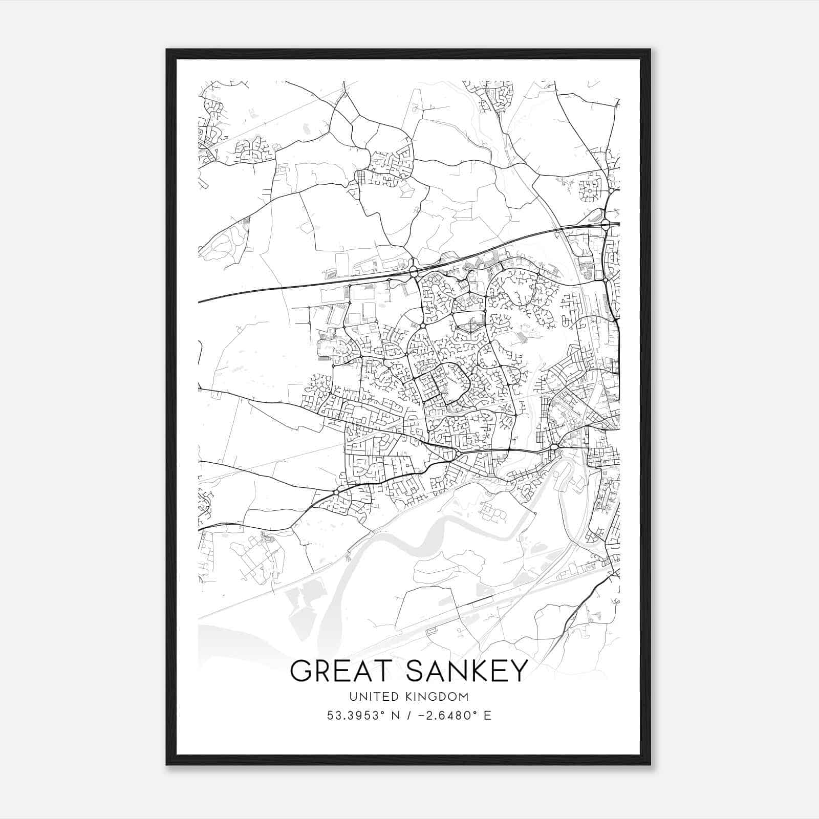 Great Sankey United Kingdom Map Poster, Modern Home Decor Wall Art Print