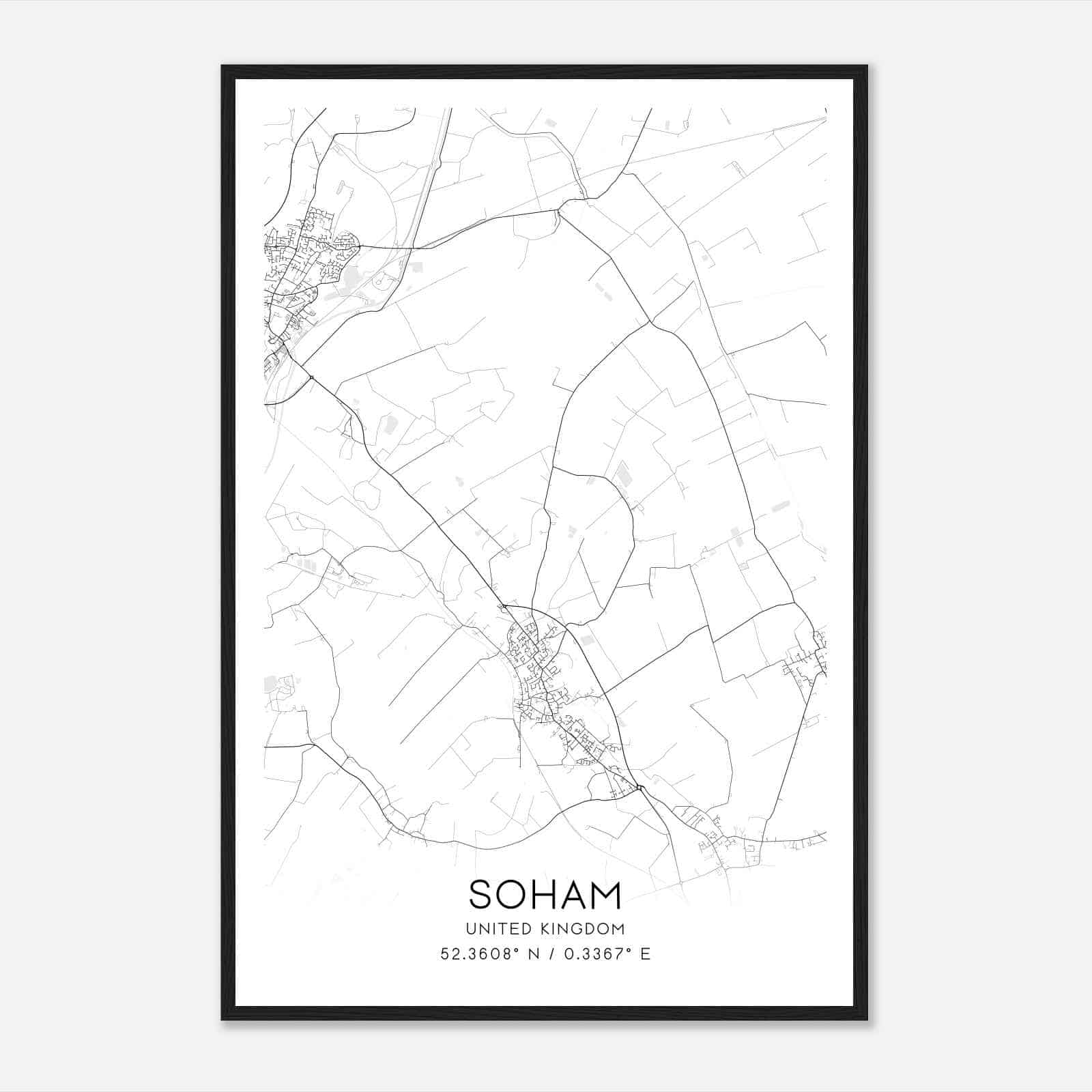 Soham United Kingdom Map Poster, Modern Home Decor Wall Art Print