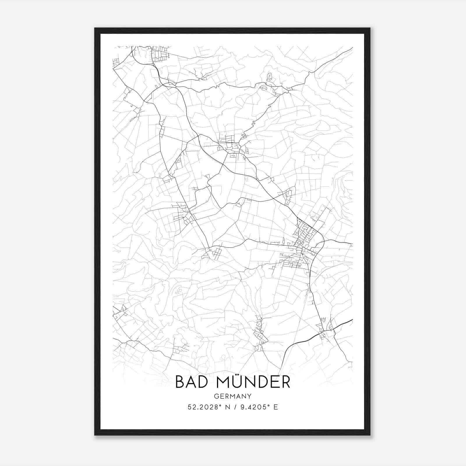 Bad Munder am Deister Germany Map Poster, Modern Home Decor Wall Art Print