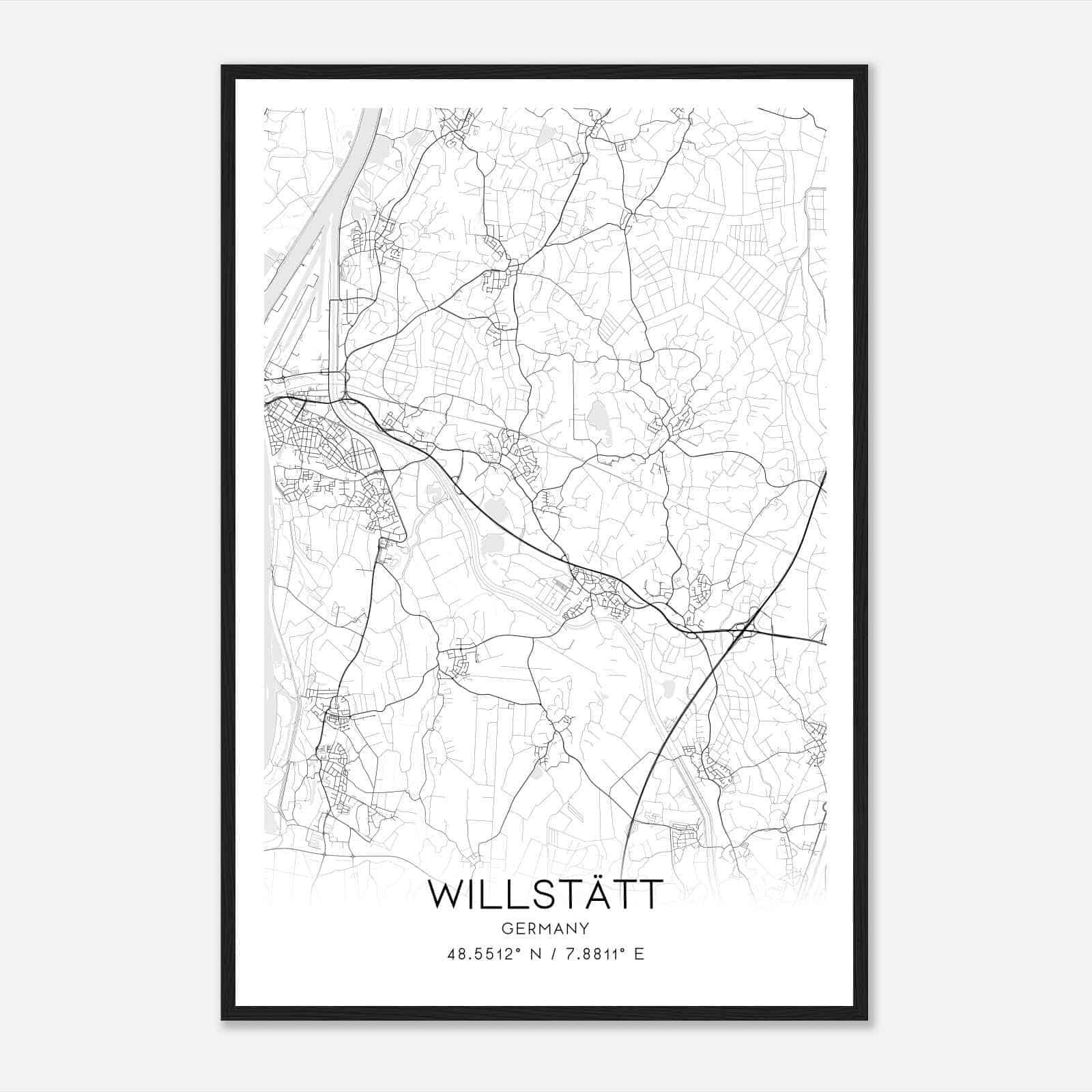 Willstatt Germany Map Poster, Modern Home Decor Wall Art Print