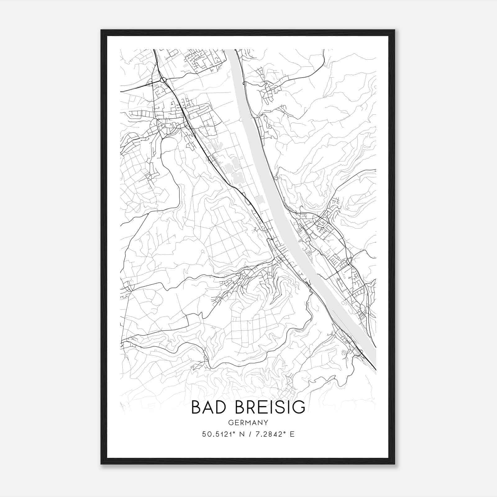 Bad Breisig Germany Map Poster, Modern Home Decor Wall Art Print