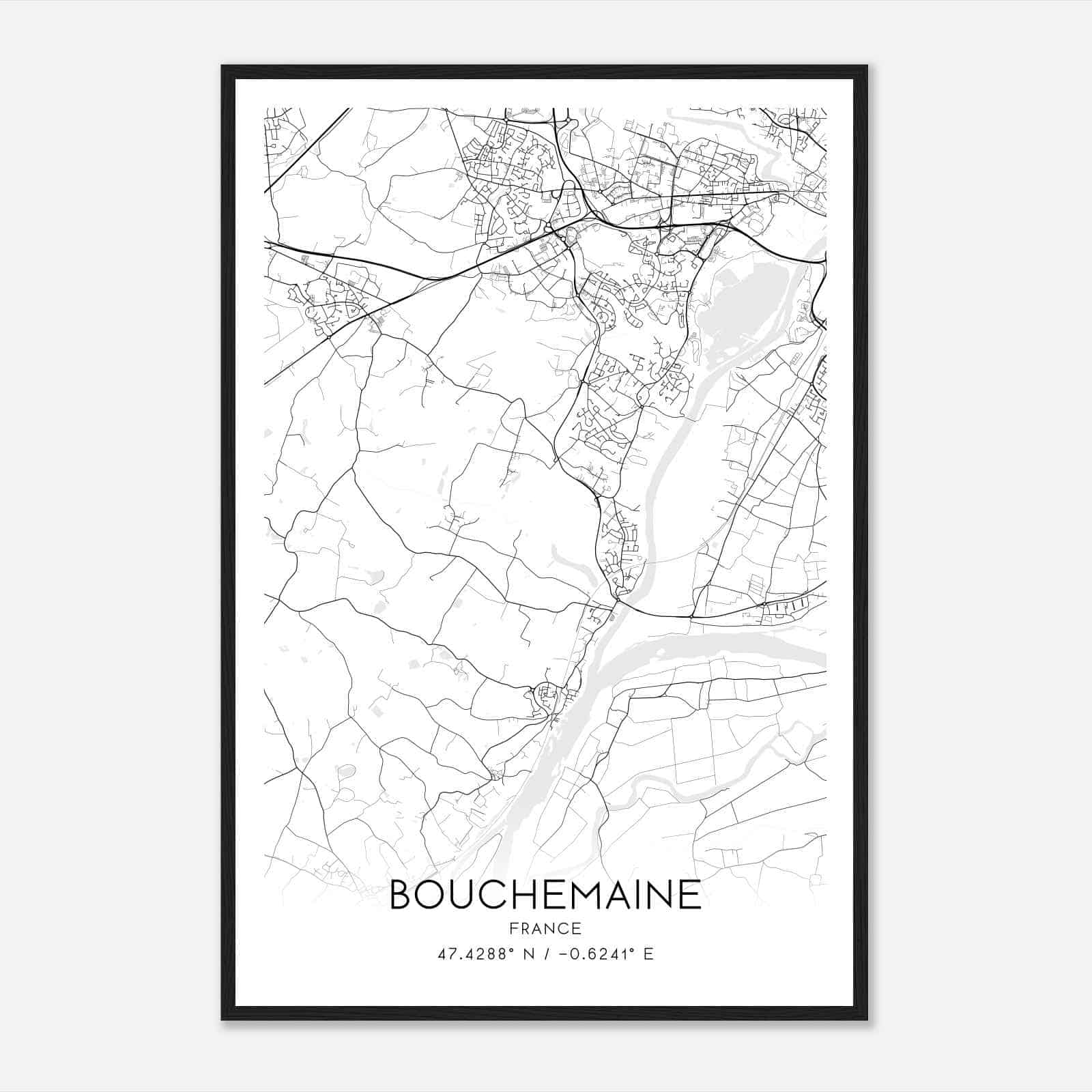 Bouchemaine France Map Poster, Modern Home Decor Wall Art Print