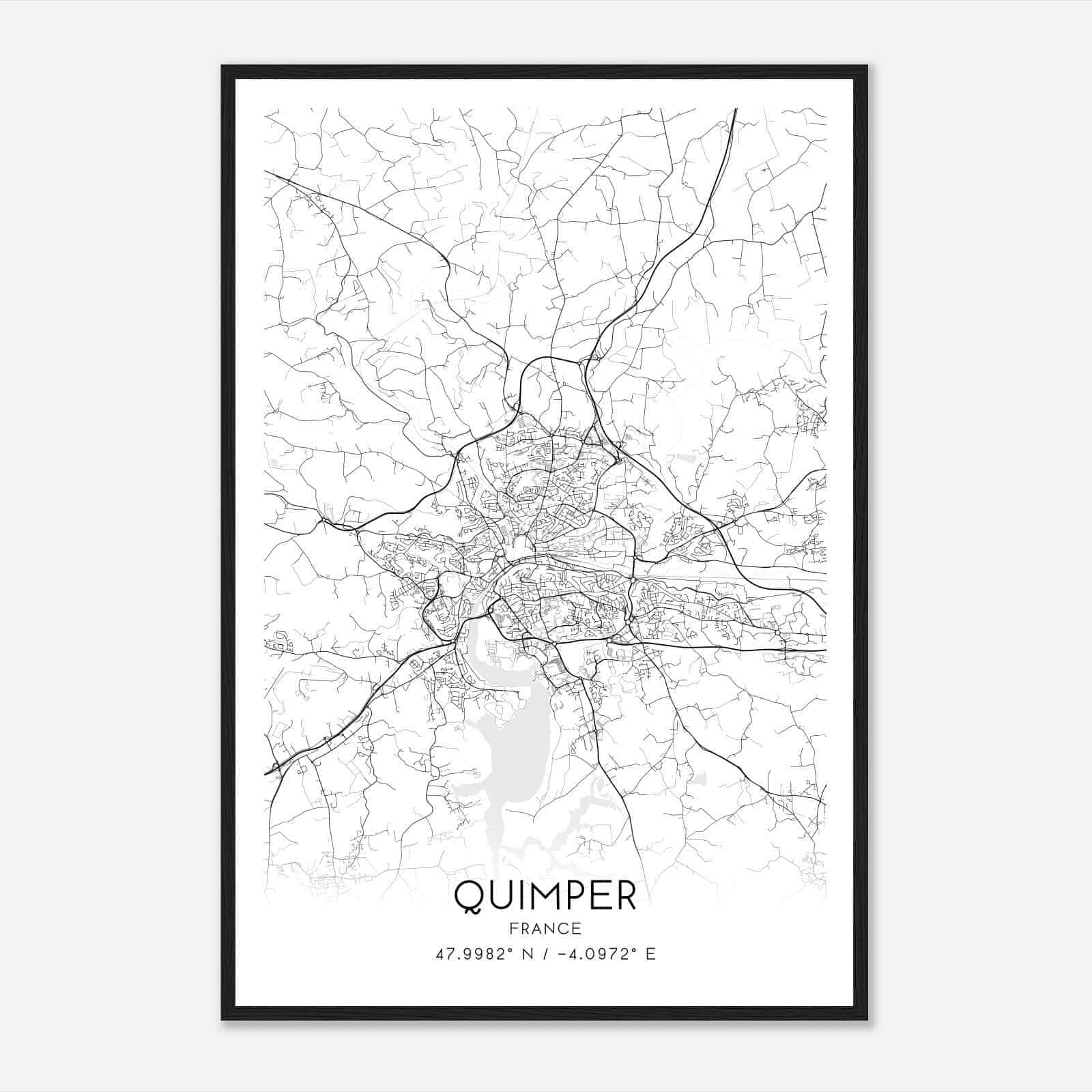 Quimper France Map Poster, Modern Home Decor Wall Art Print