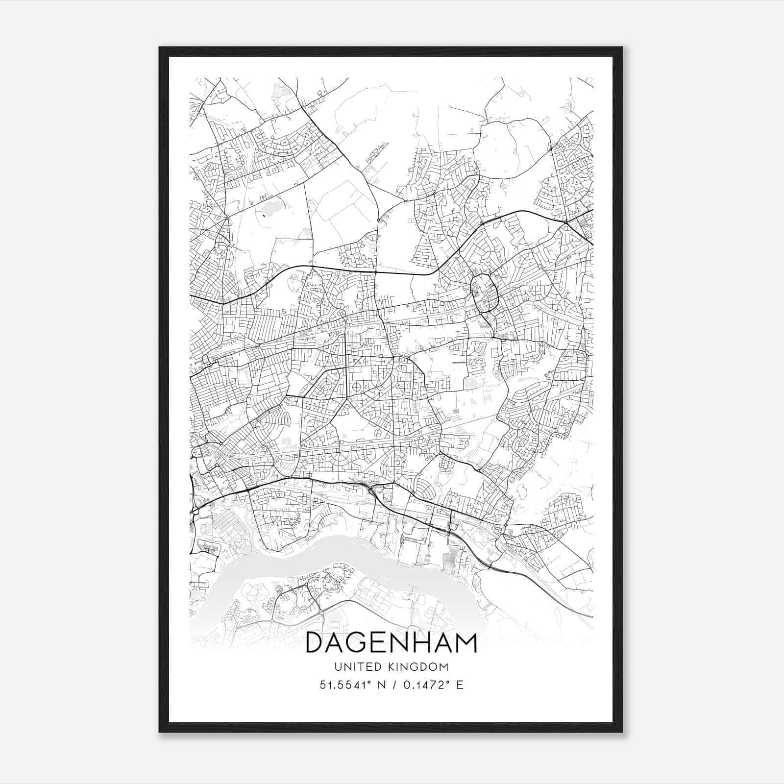 Dagenham United Kingdom Map Poster, Modern Home Decor Wall Art Print