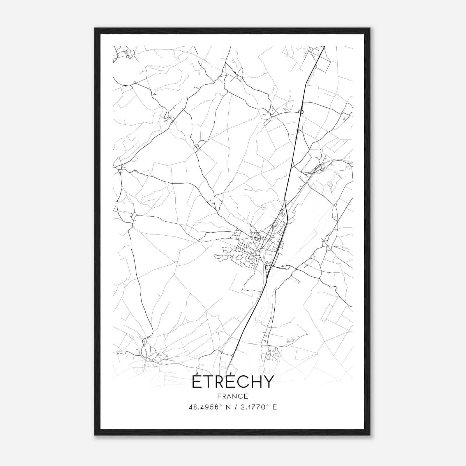 Etrechy France Map Poster, Modern Home Decor Wall Art Print