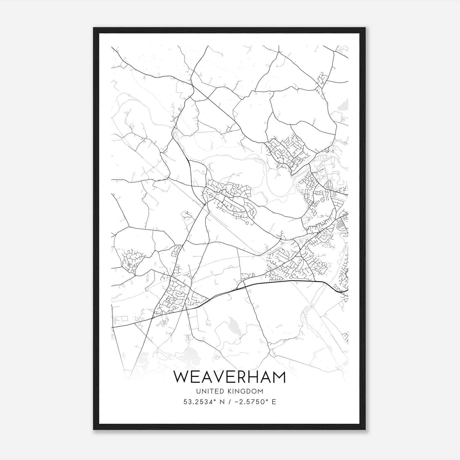 Weaverham United Kingdom Map Poster, Modern Home Decor Wall Art Print