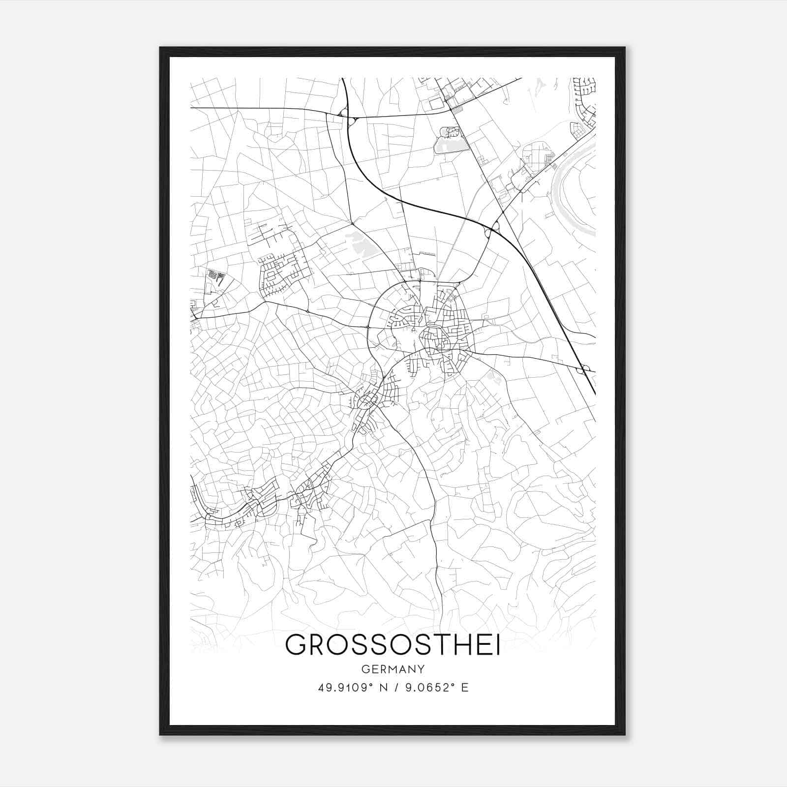 Grossostheim Germany Map Poster, Modern Home Decor Wall Art Print