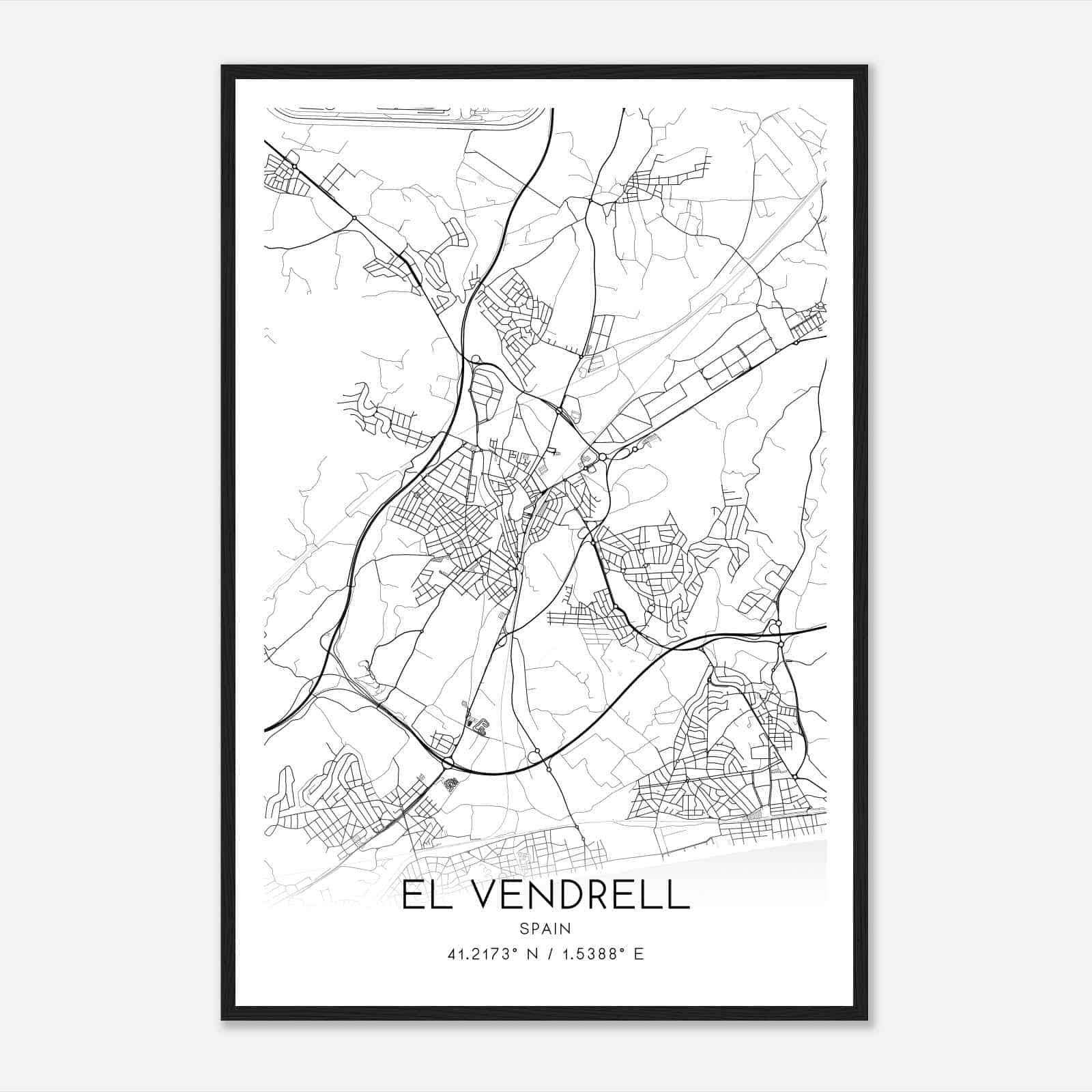 Vendrell Spain Map Poster, Modern Home Decor Wall Art Print