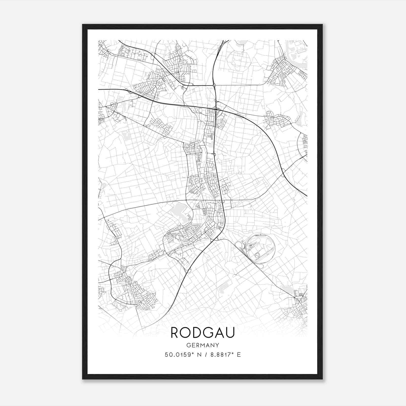 Rodgau Germany Map Poster, Modern Home Decor Wall Art Print
