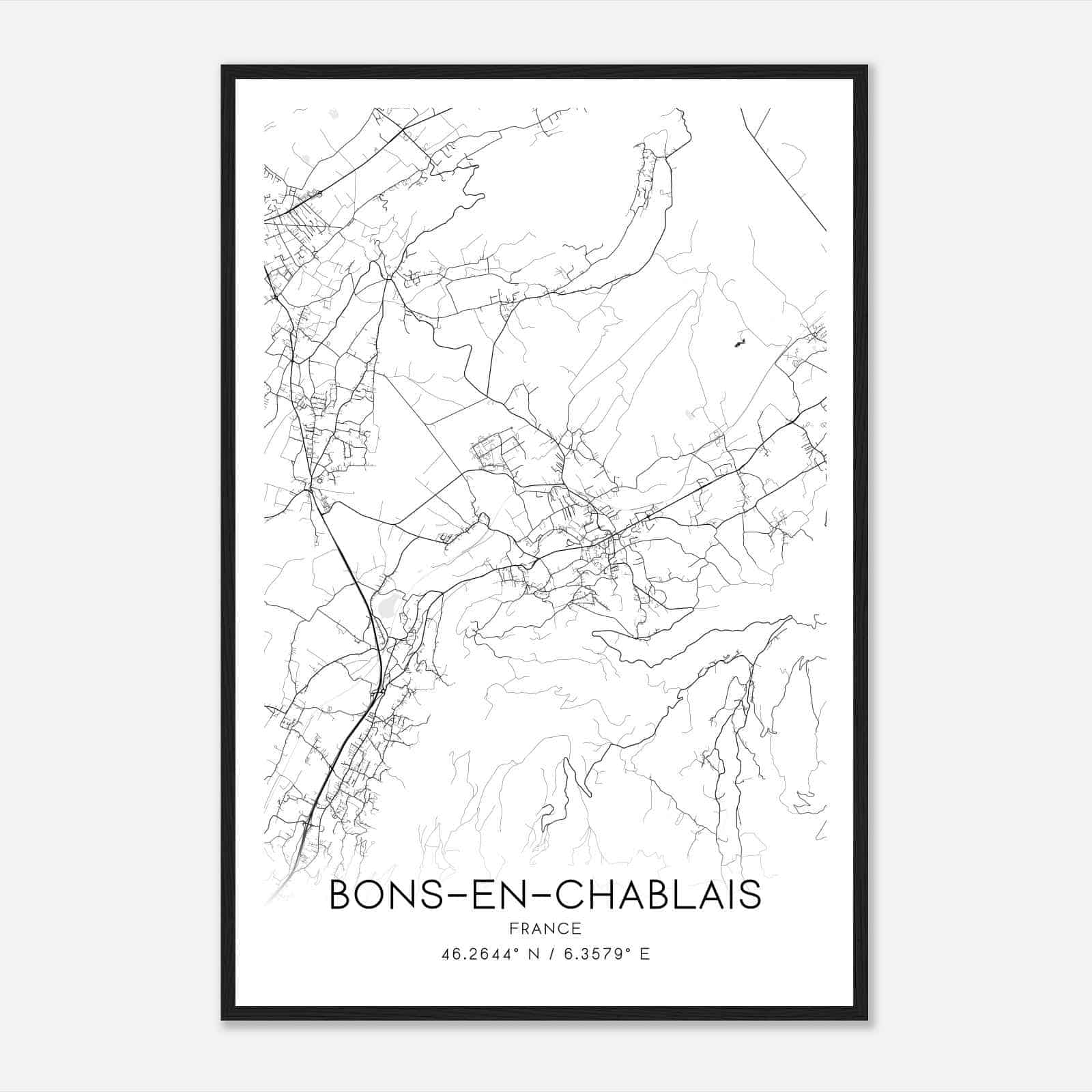 Bons-en-Chablais France Map Poster, Modern Home Decor Wall Art Print
