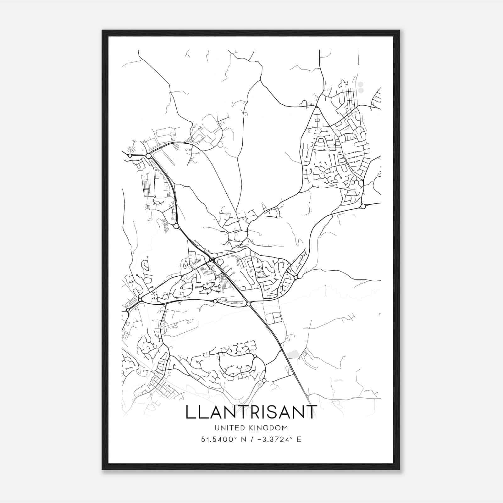 Llantrisant United Kingdom Map Poster, Modern Home Decor Wall Art Print