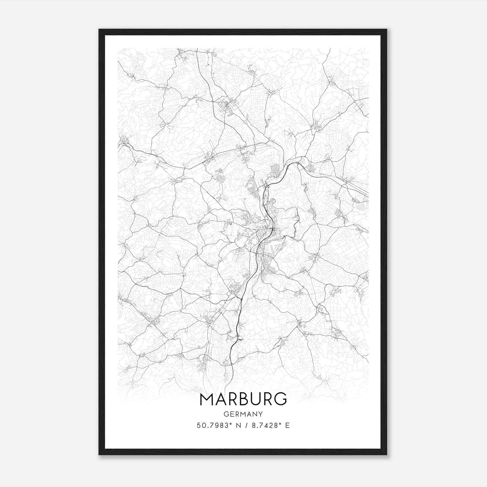 Marburg Germany Map Poster, Modern Home Decor Wall Art Print