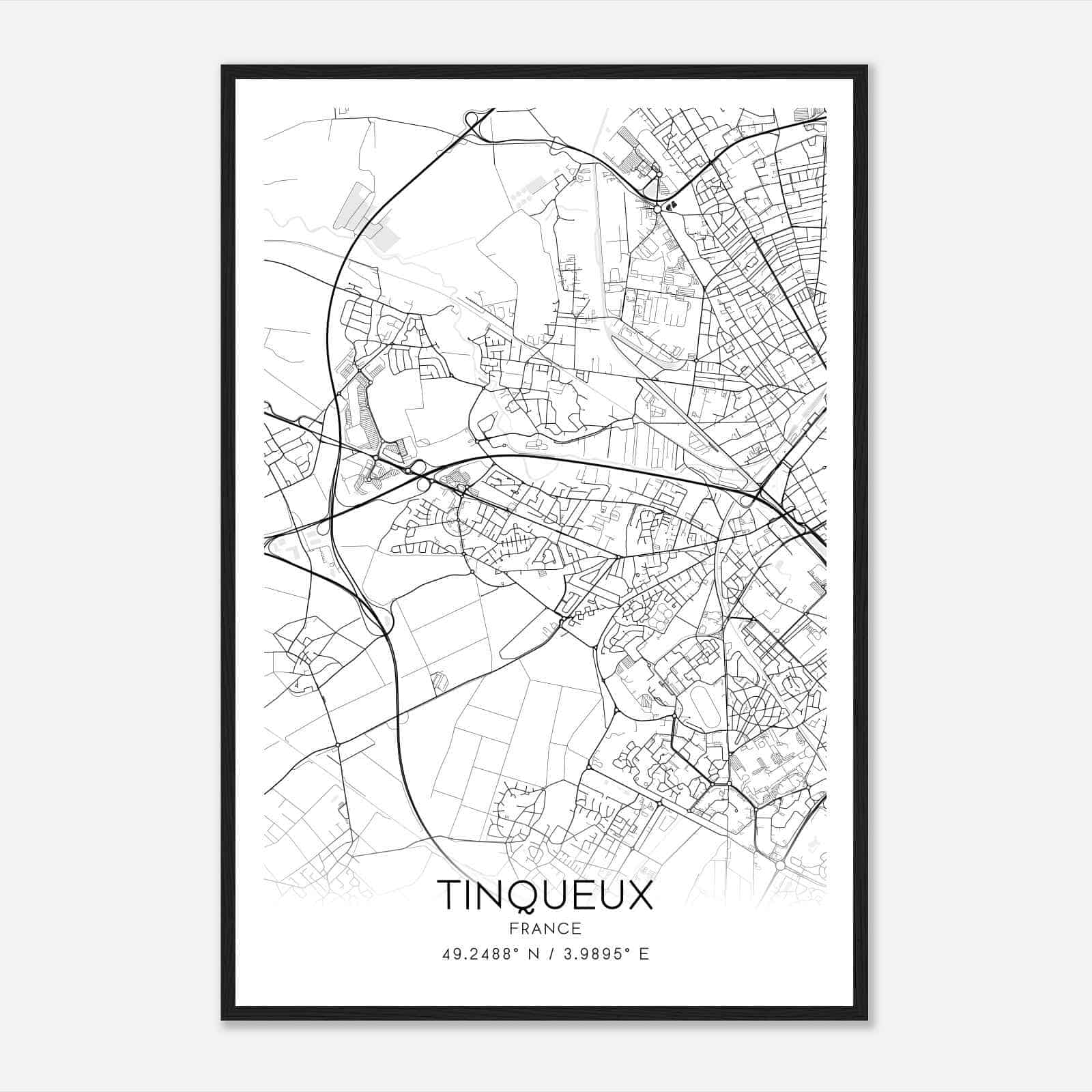 Tinqueux France Map Poster, Modern Home Decor Wall Art Print