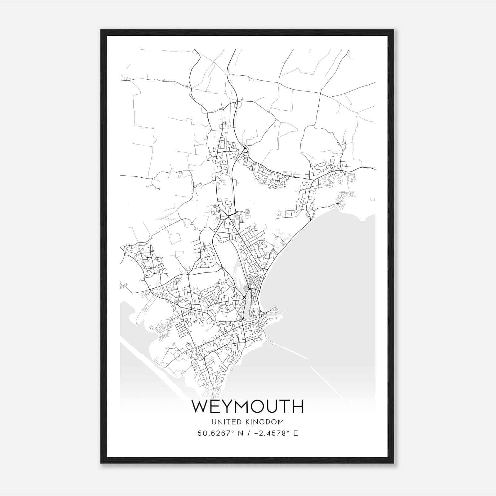Weymouth United Kingdom Map Poster, Modern Home Decor Wall Art Print